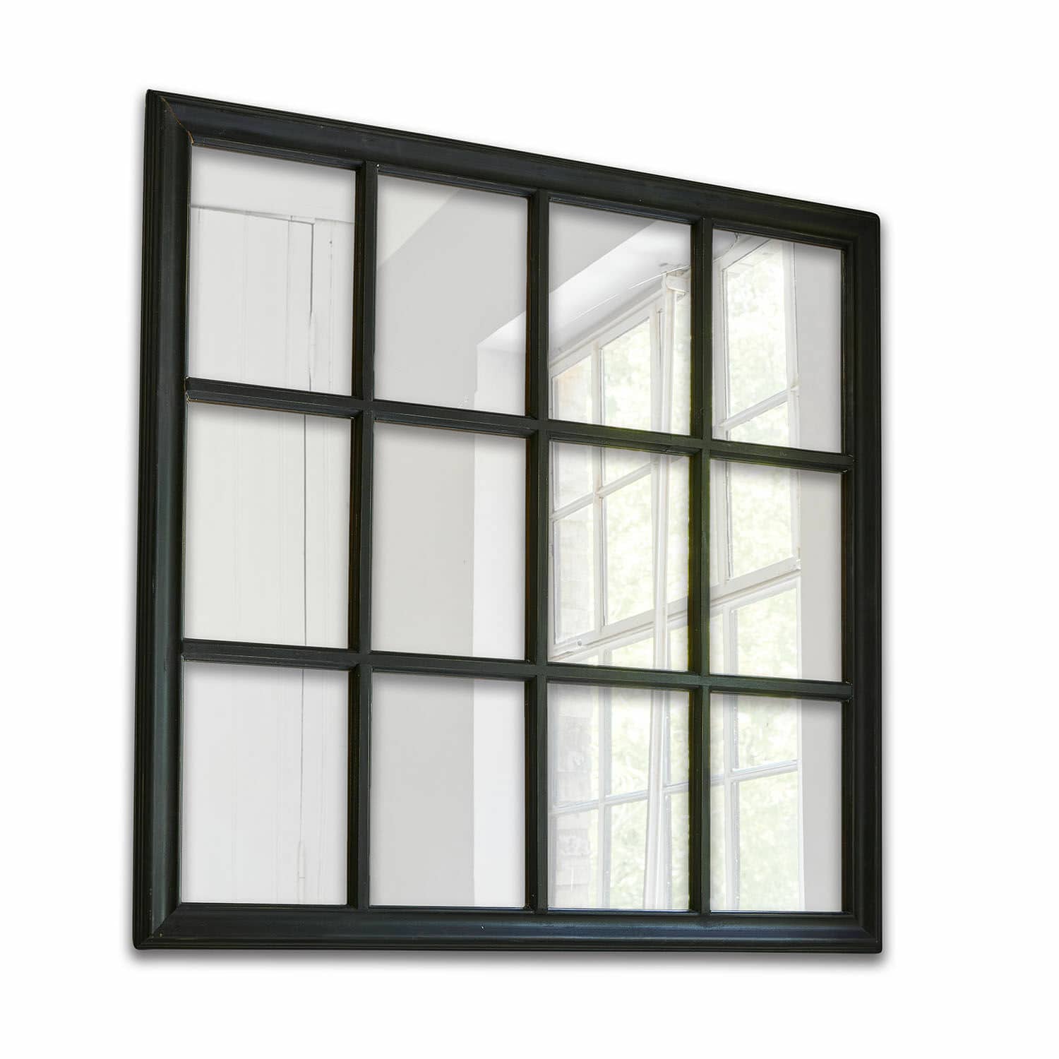 Specchio Wesley Specchio quadrato con cornice metallica nera diviso in 12 segmenti rettangolari, decorazione da parete