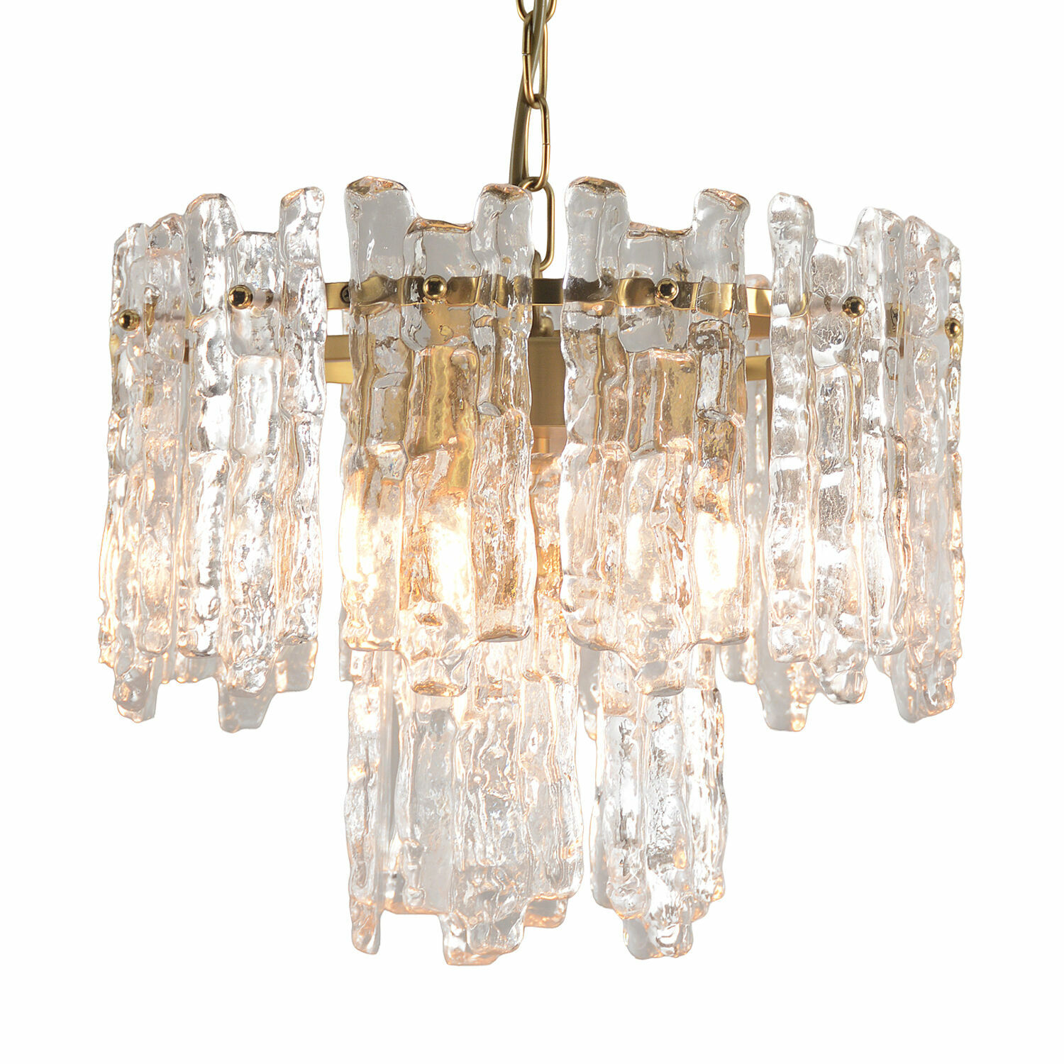 Lampada a sospensione Lanziano Lampadario in vetro trasparente e metallo dorato, lampada decorativa per soggiorno