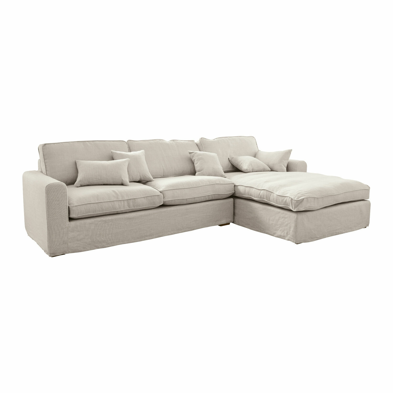 Divano Seaford Divano angolare beige in tessuto con cuscini morbidi, mobile confortevole per soggiorno