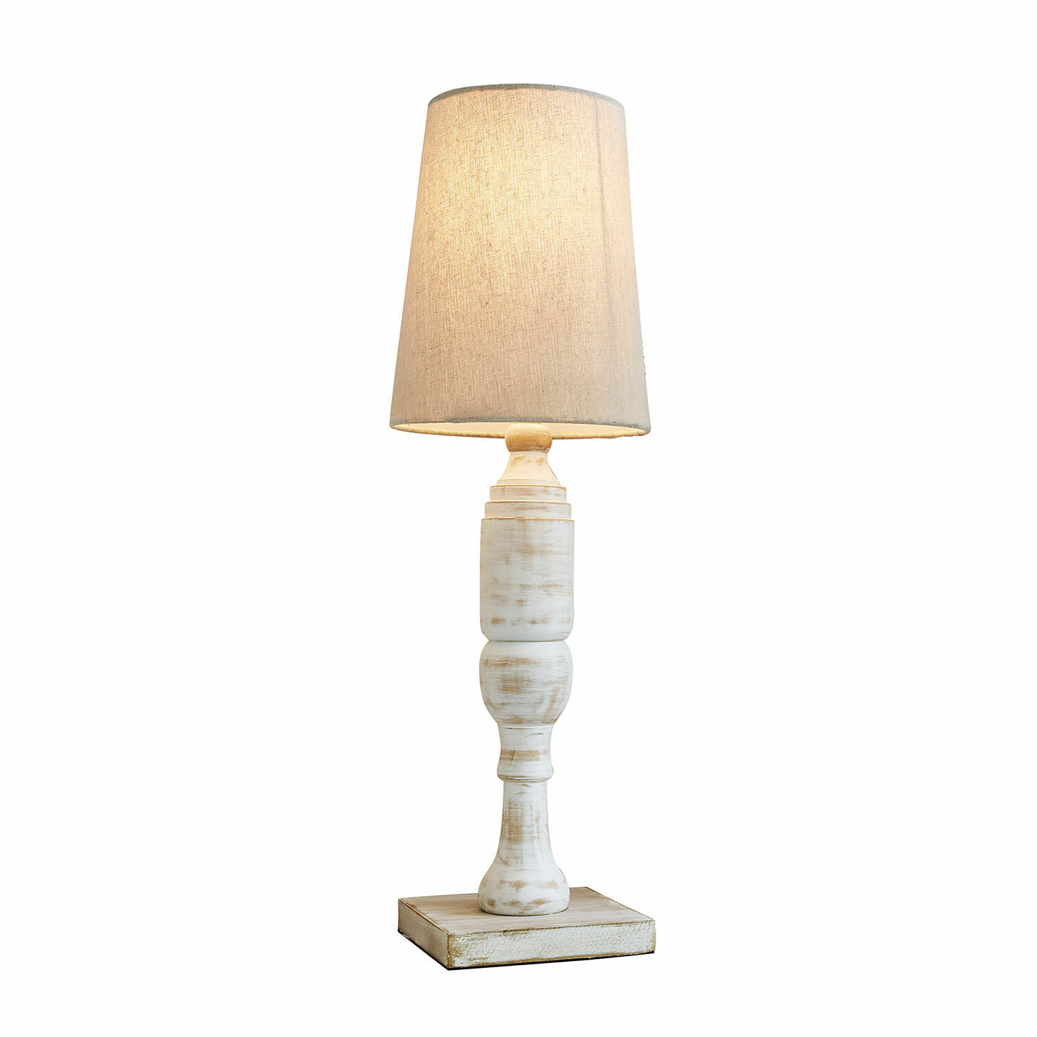 Lampada da tavolo Yernisto Lampada da tavolo in legno bianco con paralume beige, illuminazione decorativa per soggiorno
