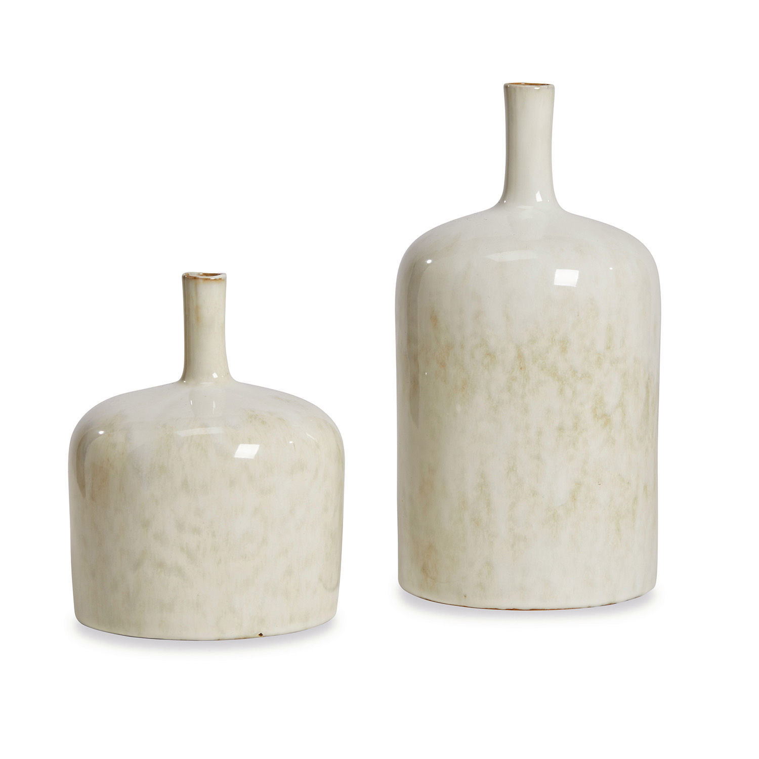 Coppia di vasi Kurys Set di due vasi in ceramica color crema con delicato motivo marmorizzato per decorazioni d'interni eleganti