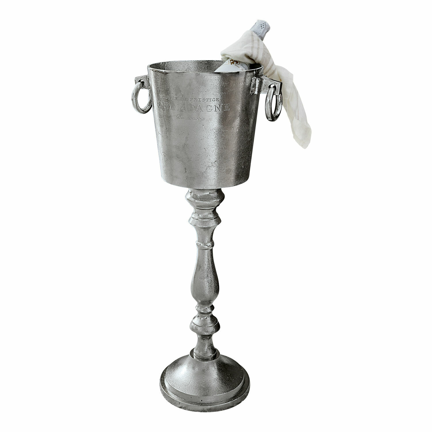 Secchiello del ghiaccio Danville Secchiello portaghiaccio in metallo argentato con base e manici, con bottiglia di champagne, accessorio elegante