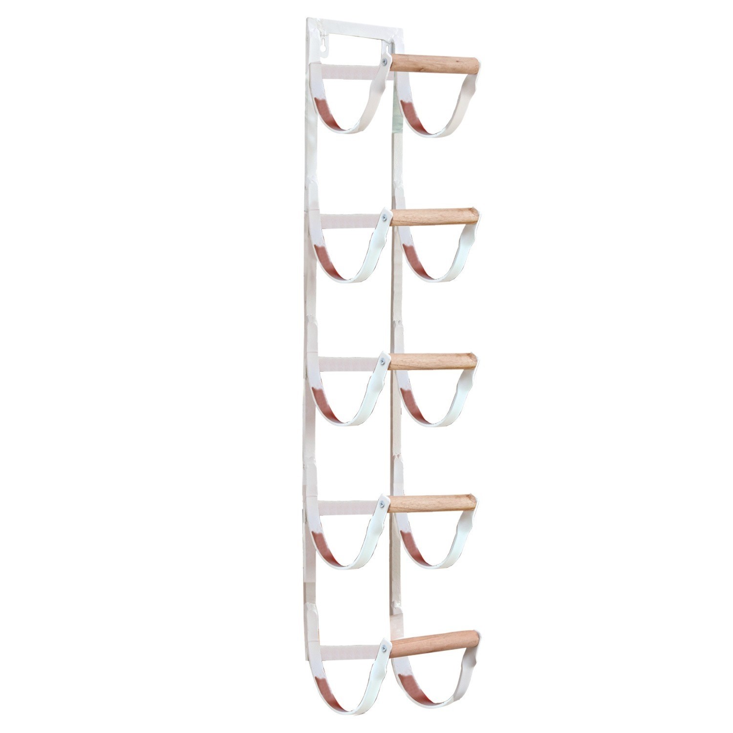 bianco Organizer da parete bianco Utica in metallo con manici in legno per bottiglie