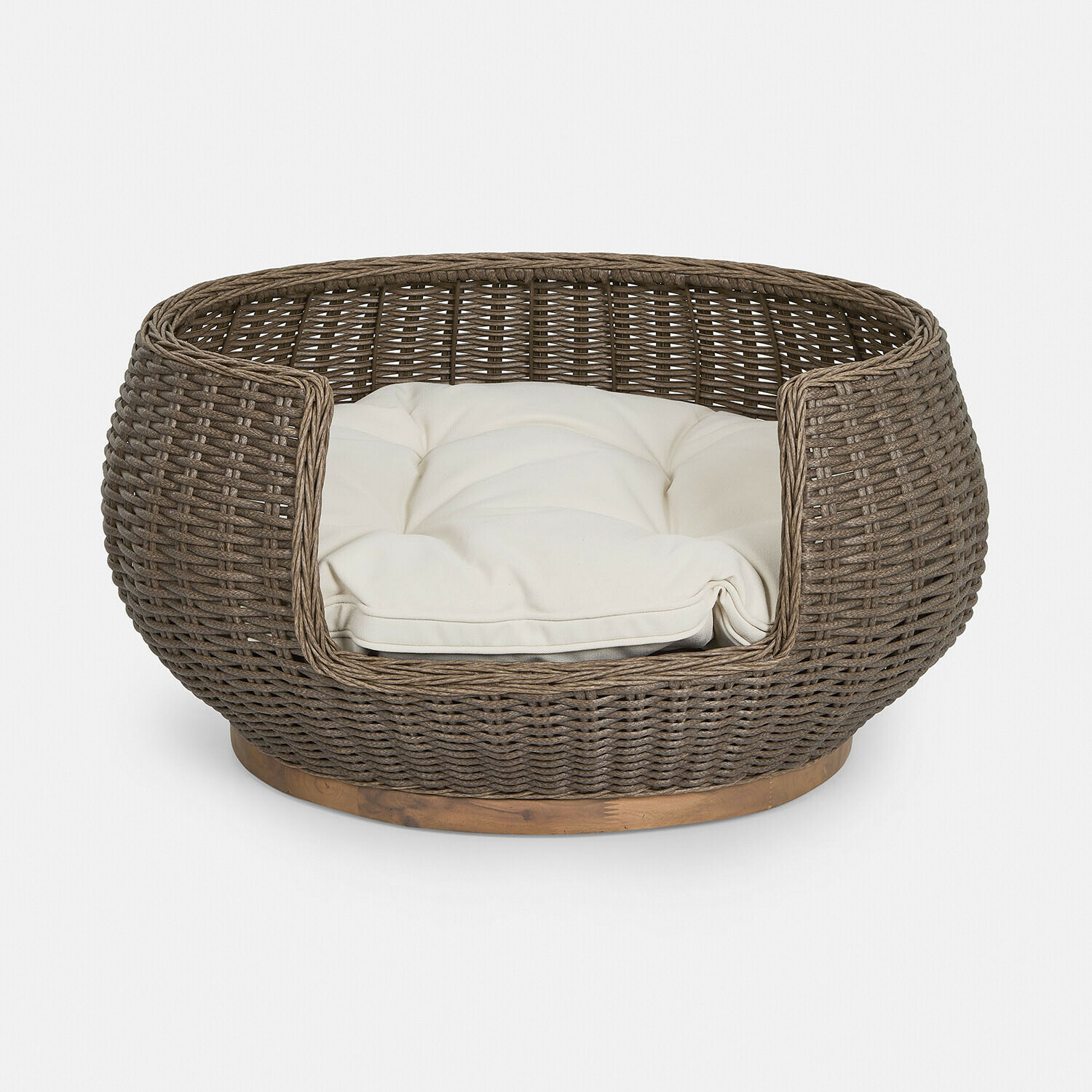 marrone/crema Cuccia intrecciata marrone per animali con cuscino crema su base in legno, comoda e resistente