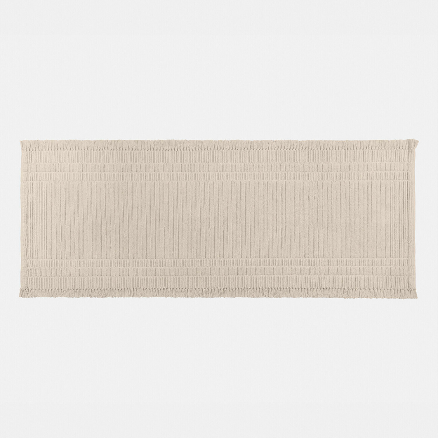 Passatoia Clairenne Tappeto in cotone beige con motivo delicato e frange, perfetto per l'arredamento d'interni