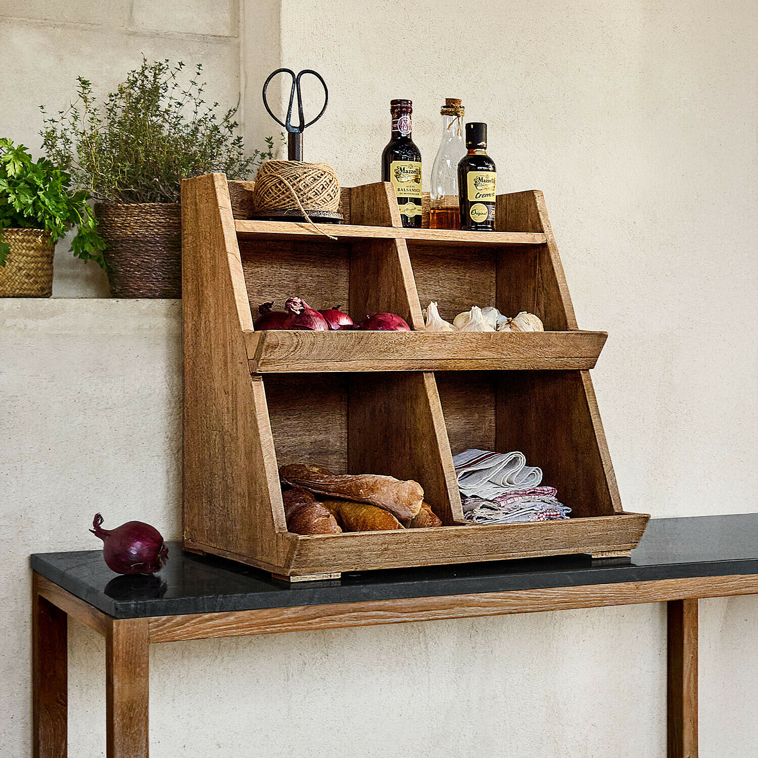 Portaoggetti Sémone Organizzatore da cucina in legno naturale con scomparti per spezie, pane e tessuti, colore legno chiaro