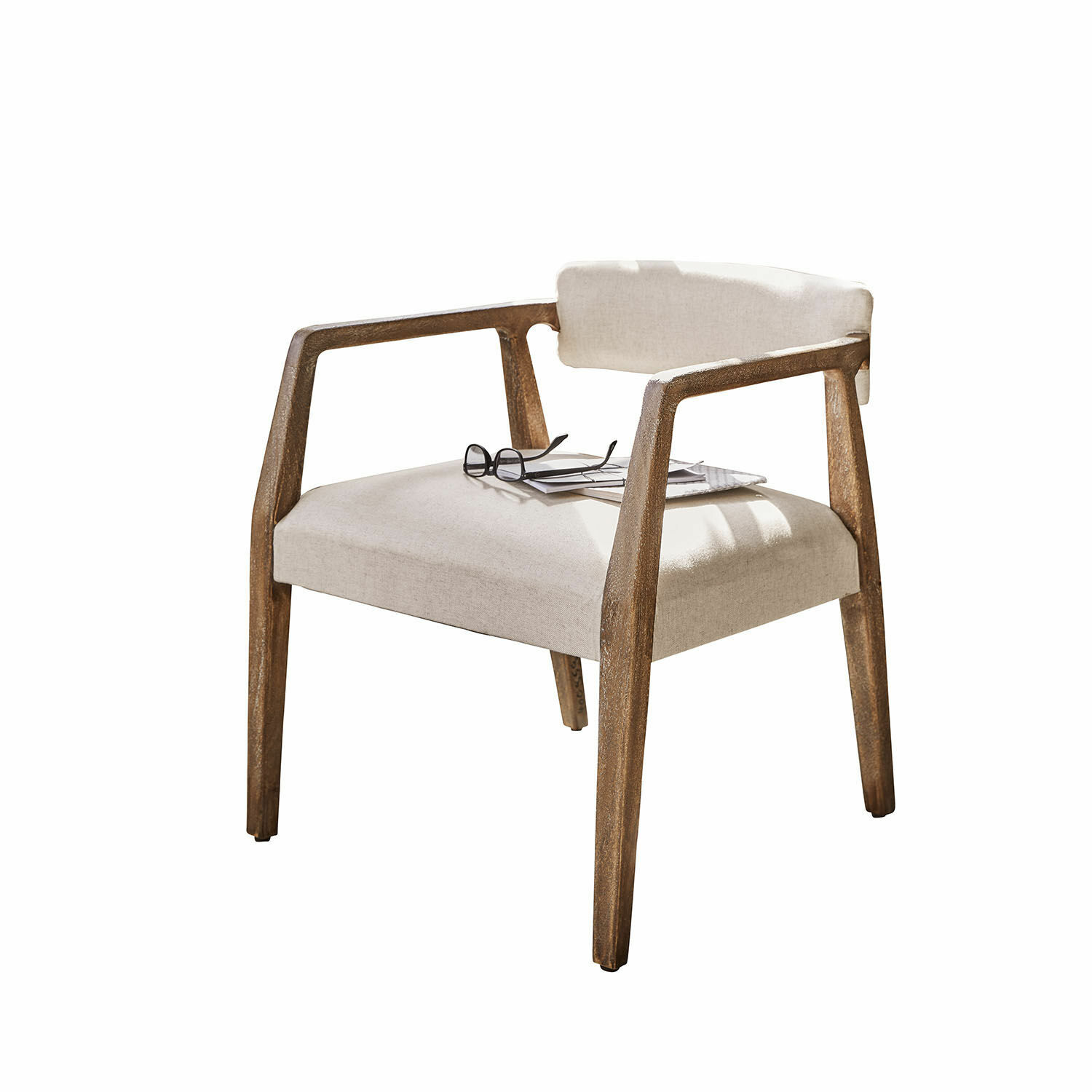 Poltrona Bronwyn Sedia con rivestimento beige e struttura in legno vintage per soggiorno e ufficio