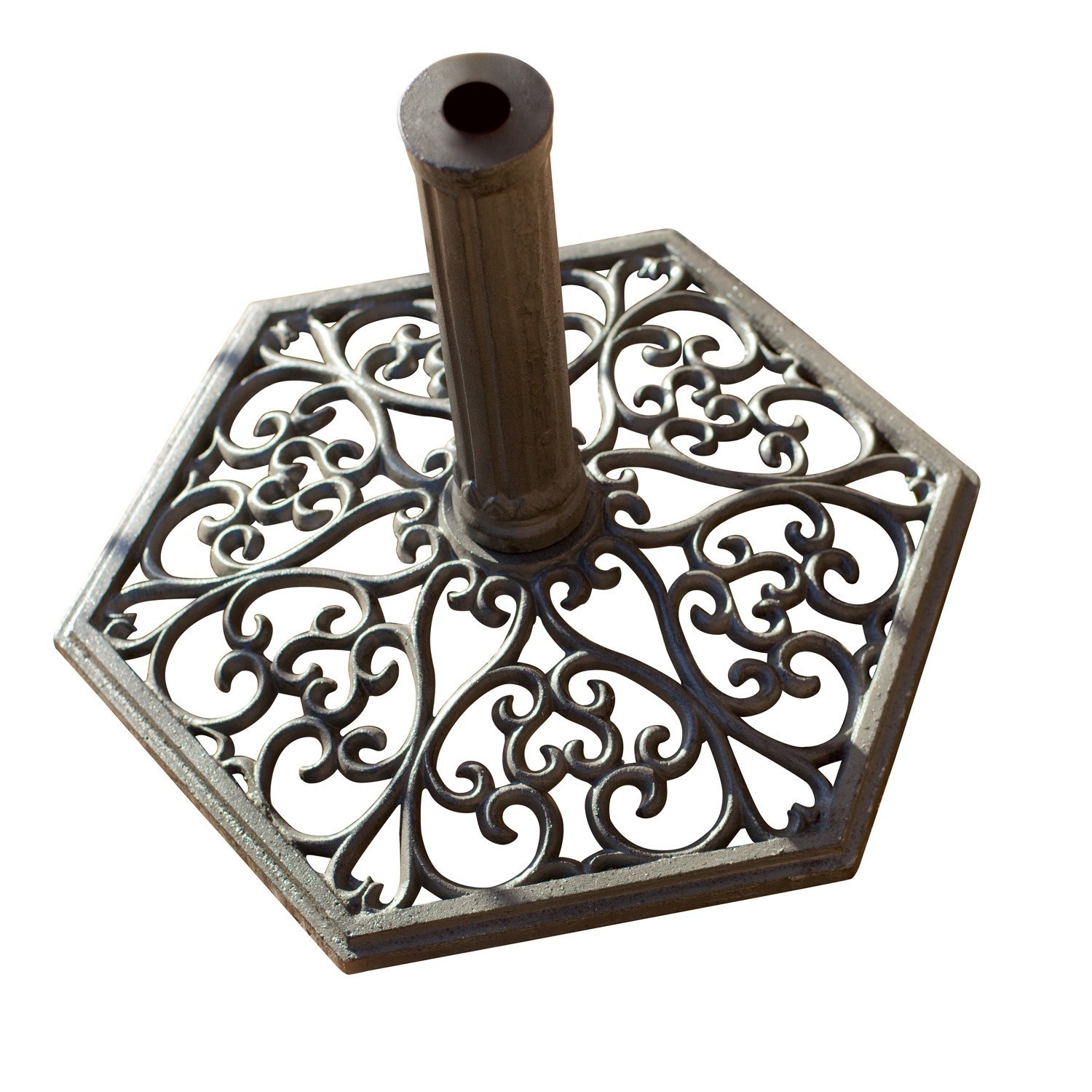 Base per ombrelloni Montant Base per ombrellone in metallo grigio con motivo traforato decorativo e forma esagonale