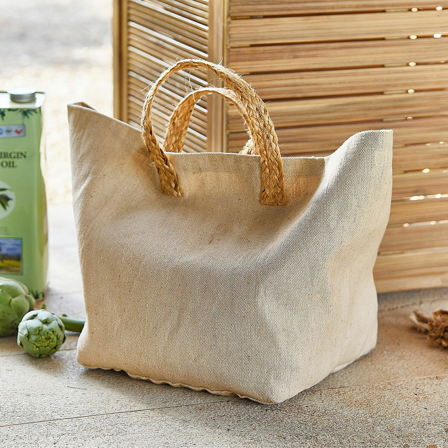 Borsa Bexirov Borsa beige in tessuto con manici intrecciati in materiale naturale, borsa pratica per la spesa