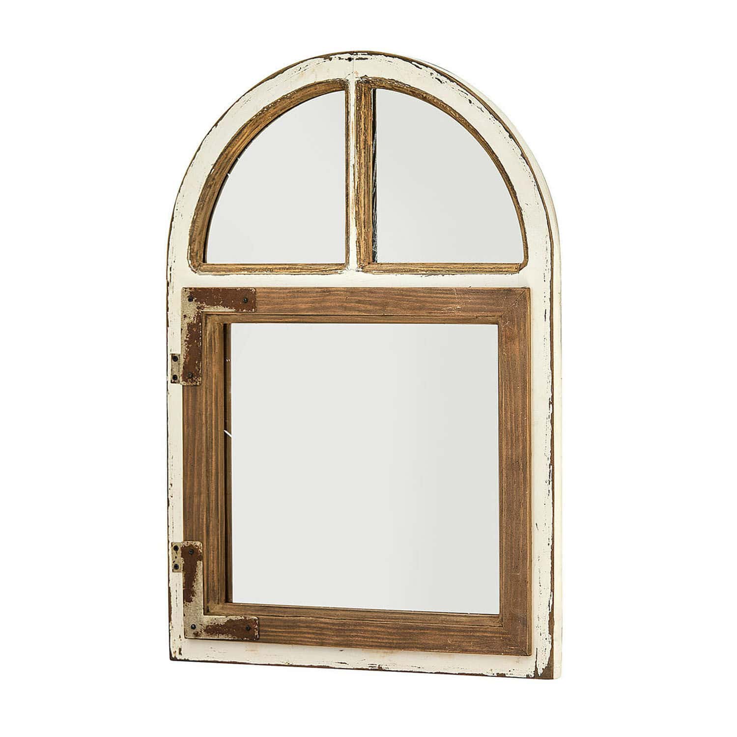 Specchio Zilvento Specchio da parete in legno bianco e marrone a forma di finestra, decorazione vintage per casa