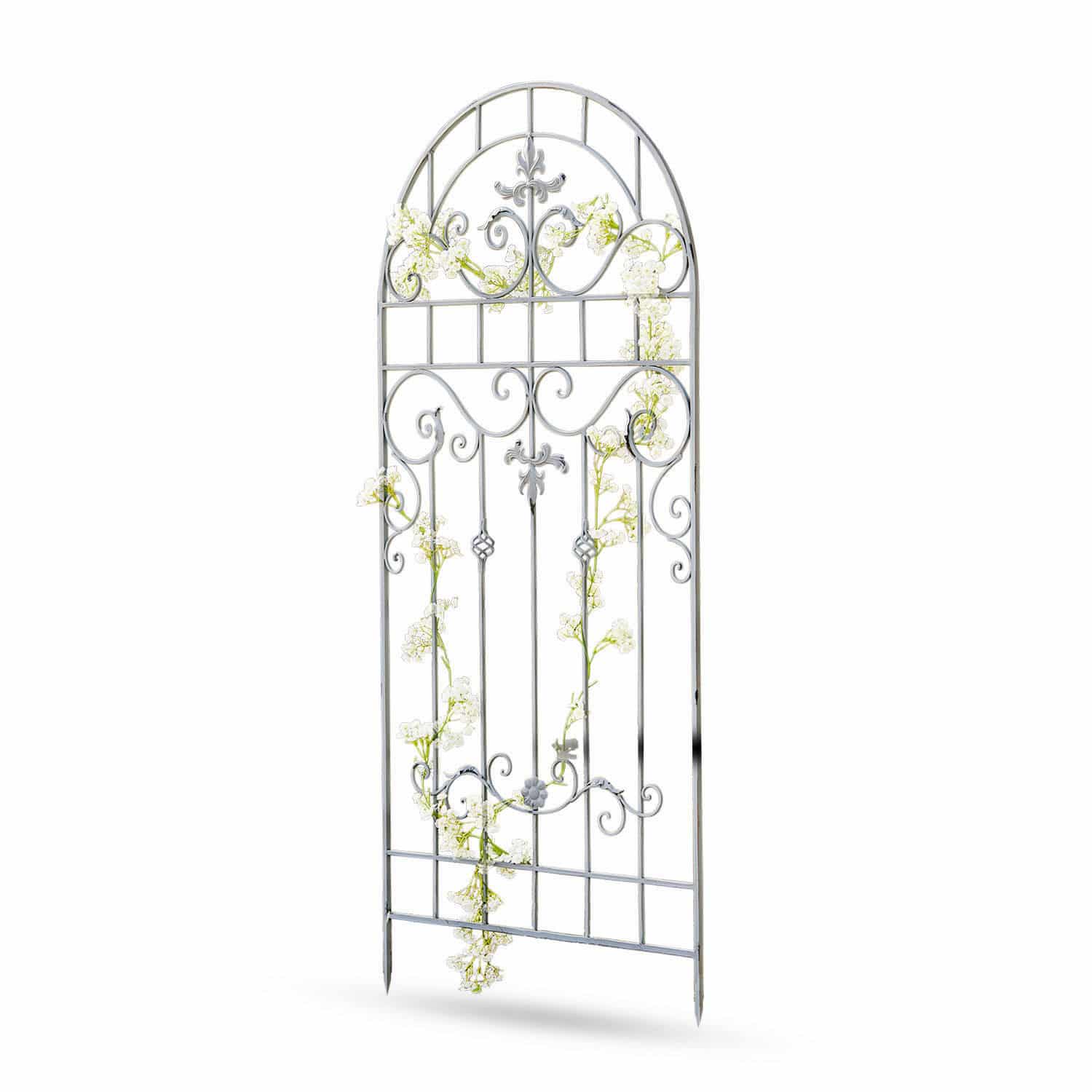 Traliccio per rampicanti Brac Griglia da giardino in metallo grigio con fiori decorativi e design ad arco