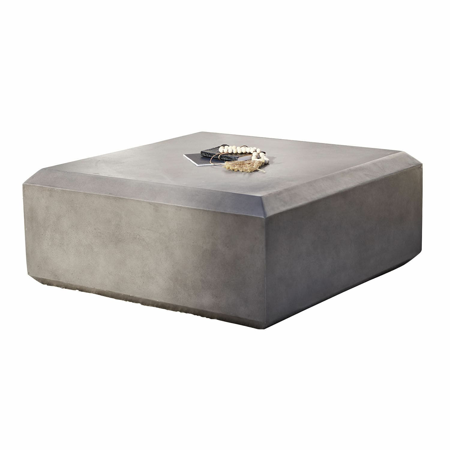 Tavolino da salotto Theodoros Tavolino quadrato in cemento grigio, mobile moderno per soggiorno