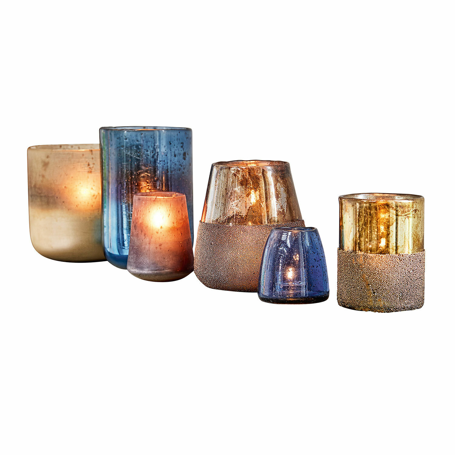 blu Set di 6 portacandele Paro in vetro blu e ambra per un'elegante decorazione d'interni