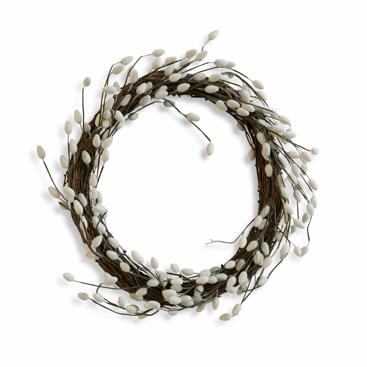 Ghirlanda Prapante Corona decorativa di rami con boccioli bianchi, materiale naturale, decorazione primaverile da parete
