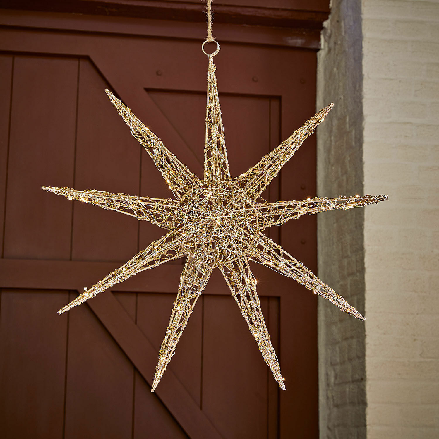 Stella a LED Olérico Stella decorativa in vimini naturale con luci, ornamento sospeso per decorazioni natalizie