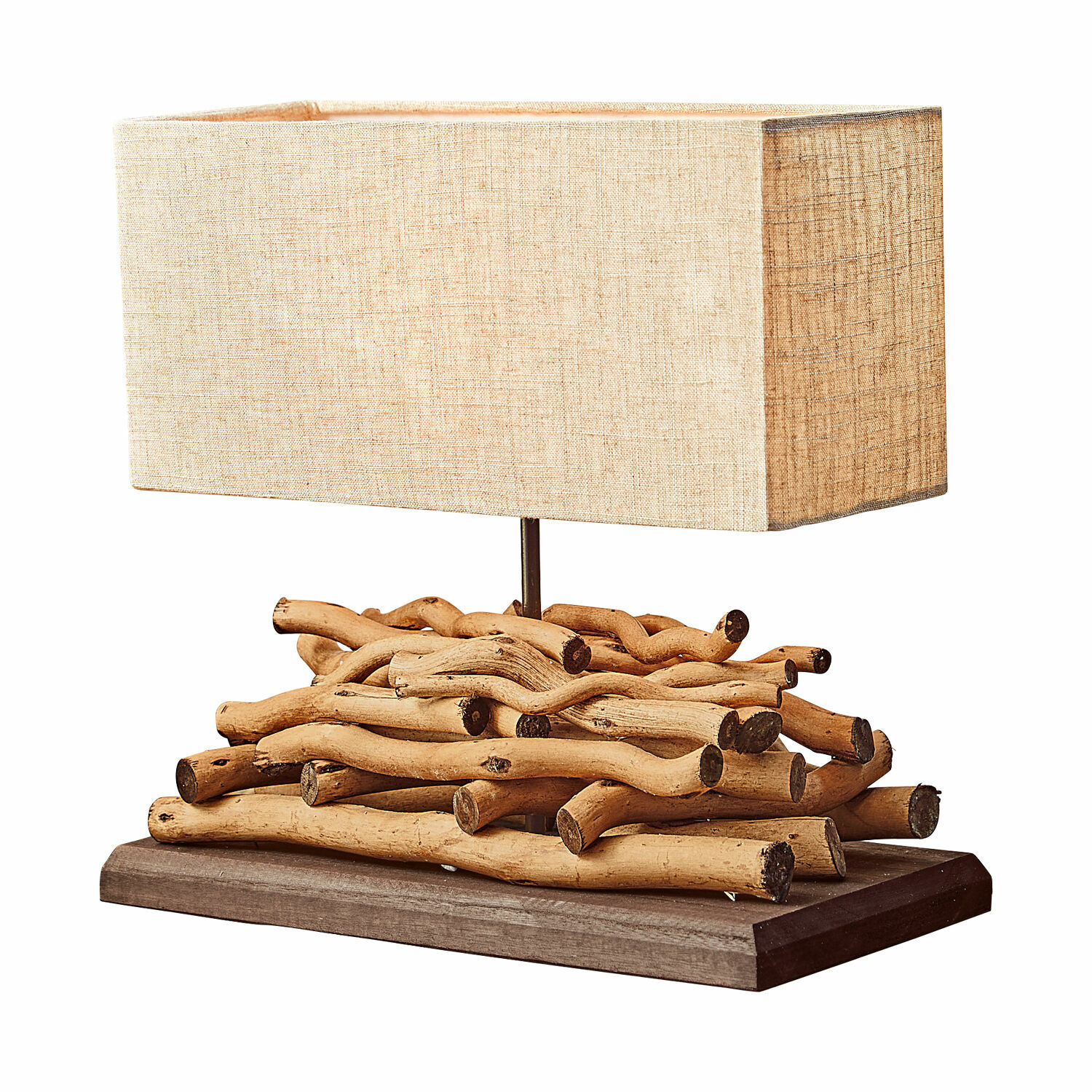 lino/marrone Lampada da tavolo Caribou con base in legno naturale e paralume beige, illuminazione decorativa