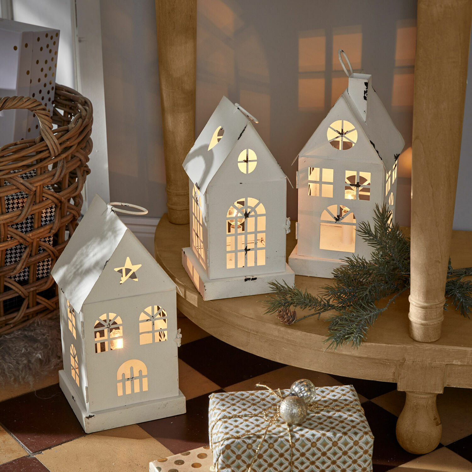 Set di 3 lanterne a LED Village