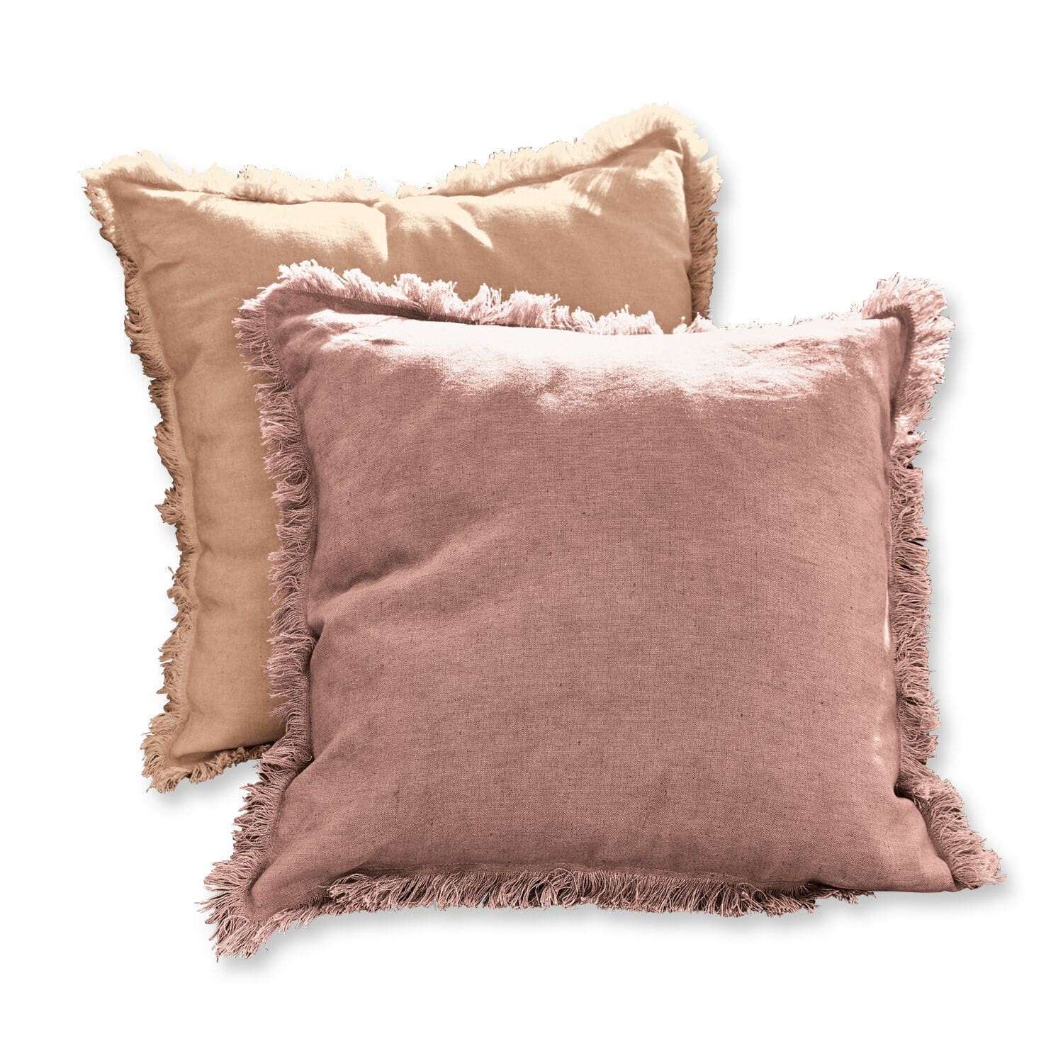 Coppia di copricuscini Quebo Set di due cuscini decorativi in lino con frange rosa e beige per il soggiorno accogliente