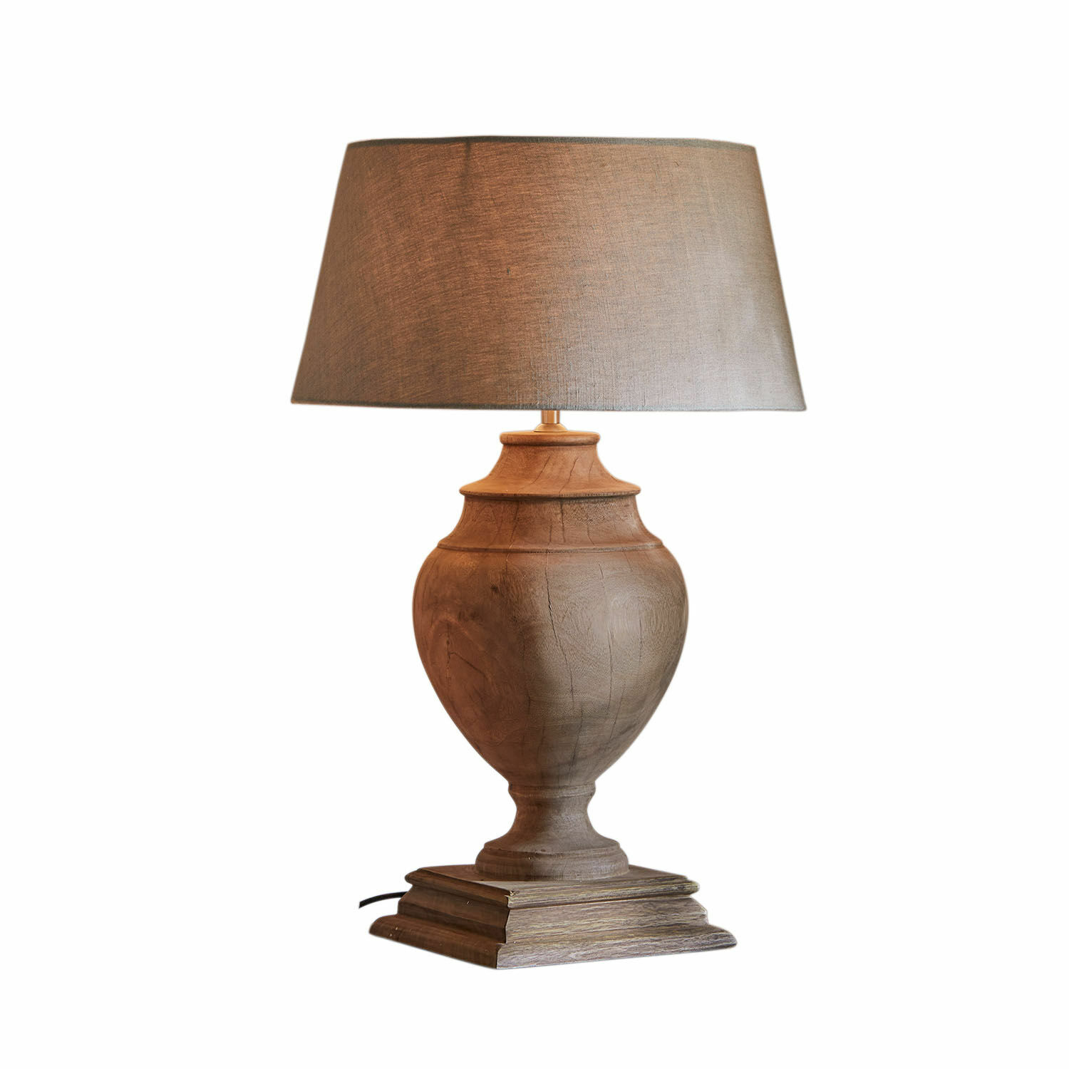 Lampada da tavolo Sauverny Lampada da tavolo con base in legno e paralume beige, illuminazione decorativa per soggiorno