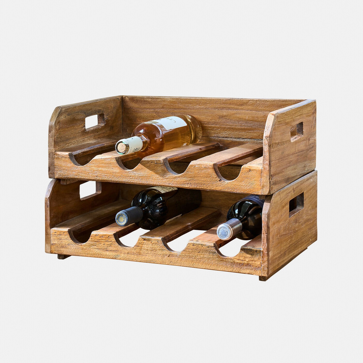 Coppia di portabottiglie Crestwooden Portabottiglie in legno colore naturale con spazio per sei bottiglie, organizer pratico per cucina