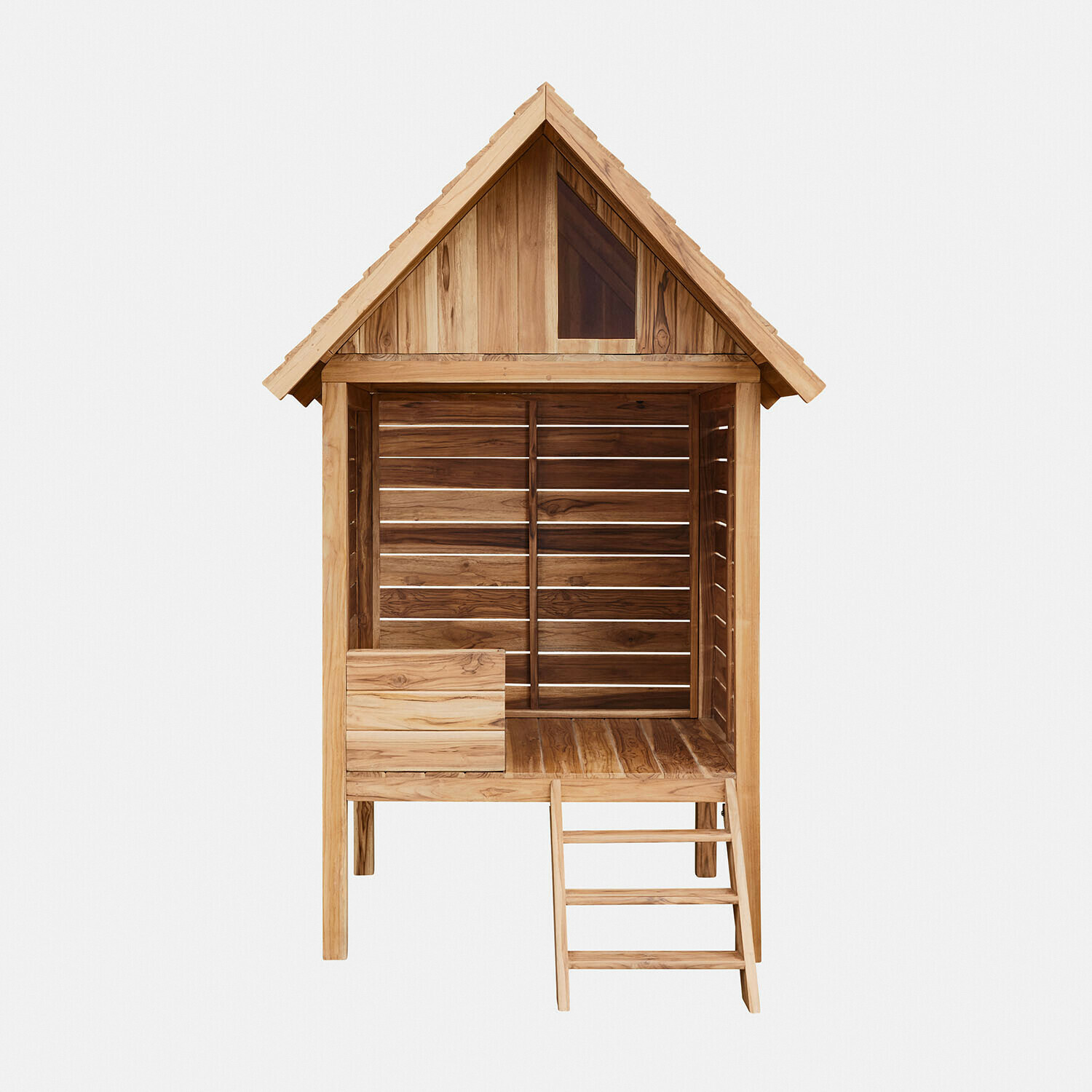 Casetta per cani Frevina Casetta per bambini in legno di teak naturale marrone chiaro con scaletta per giardino