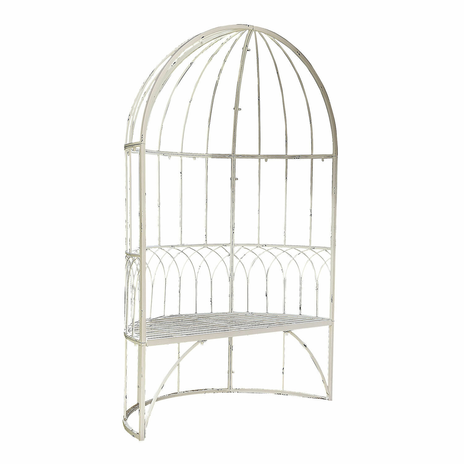 bianco antico Panca Rivandelle in metallo bianco antico con schienale arcuato decorativo per giardino