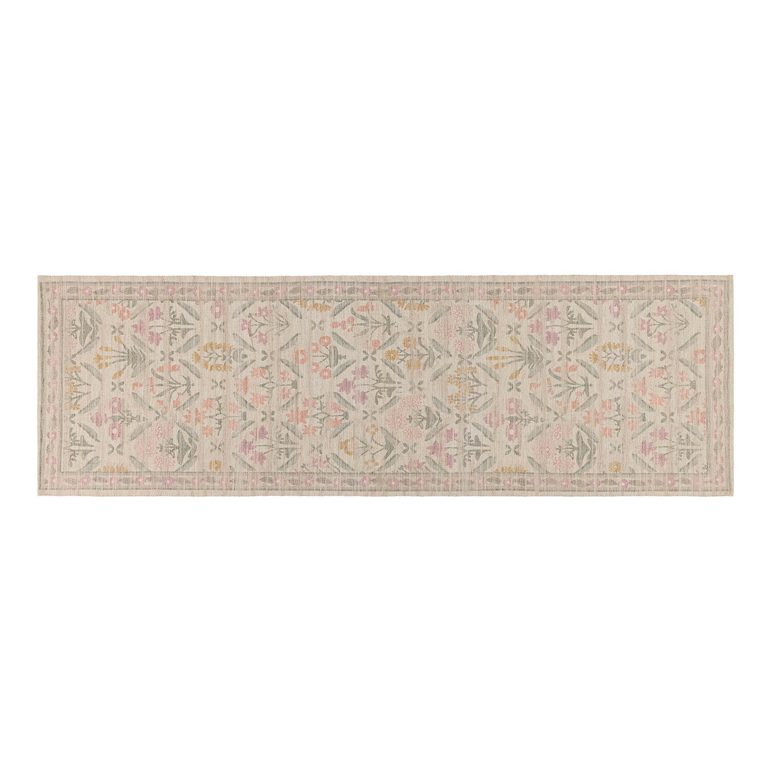 Passatoia Jardin d'Été Tappeto lungo con delicato motivo floreale in colori pastello su sfondo beige