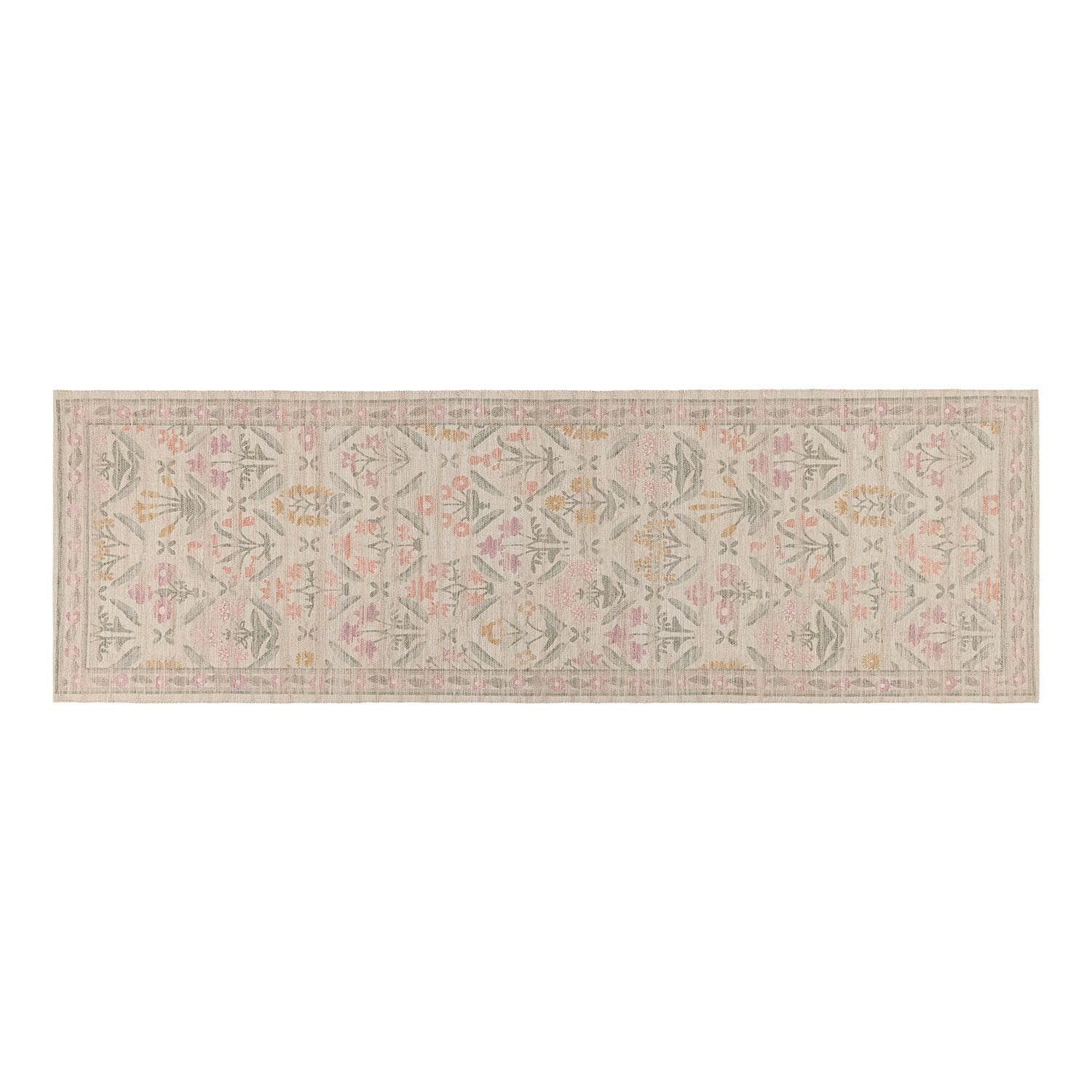 Passatoia Jardin d'Été Tappeto lungo con delicato motivo floreale in colori pastello su sfondo beige