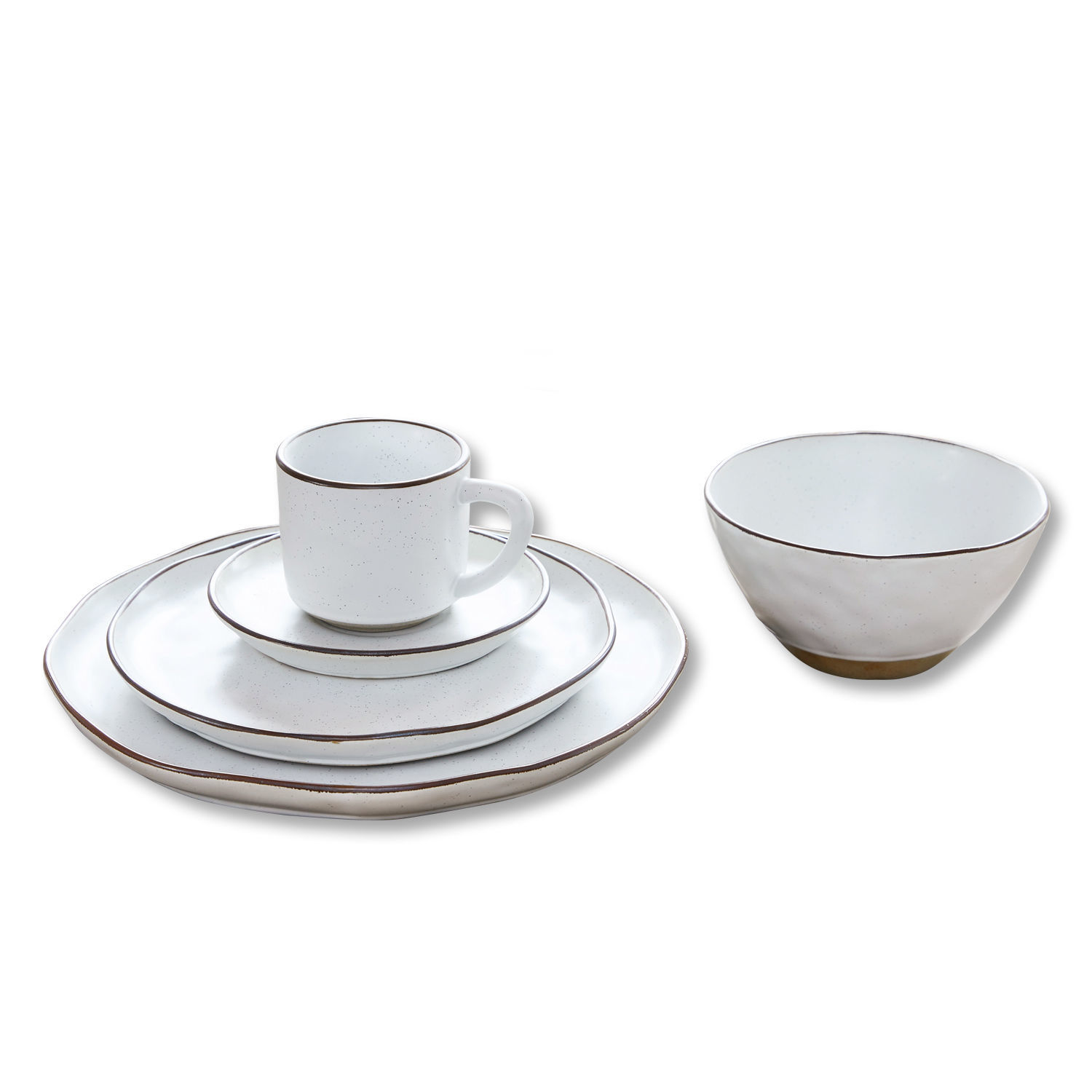 bianco opaco Set di piatti Biarritz bianco opaco 30 pezzi in ceramica con bordo marrone per tavola