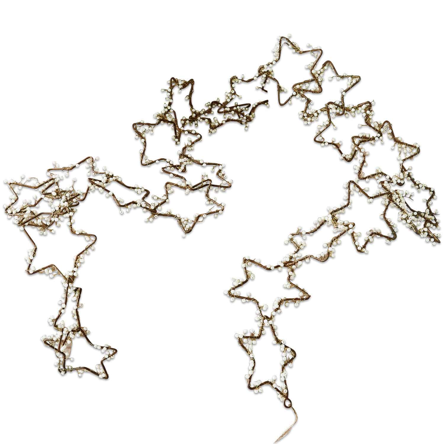Ghirlanda decorativa con stelle metalliche e perle bianche, decorazione natalizia color rame