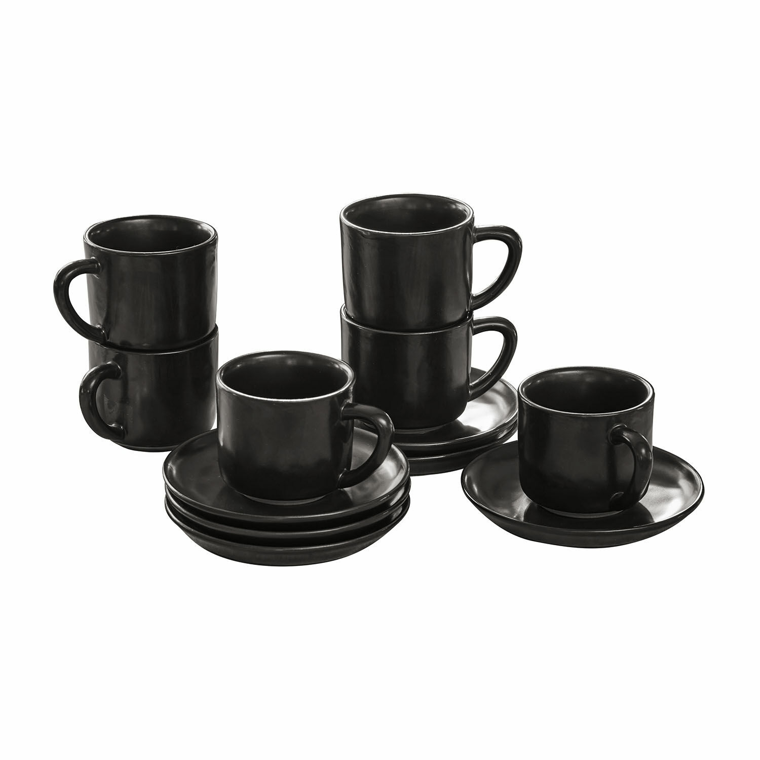 nero Set da 6 tazze e piattini neri in ceramica Biarritz per caffè e tè