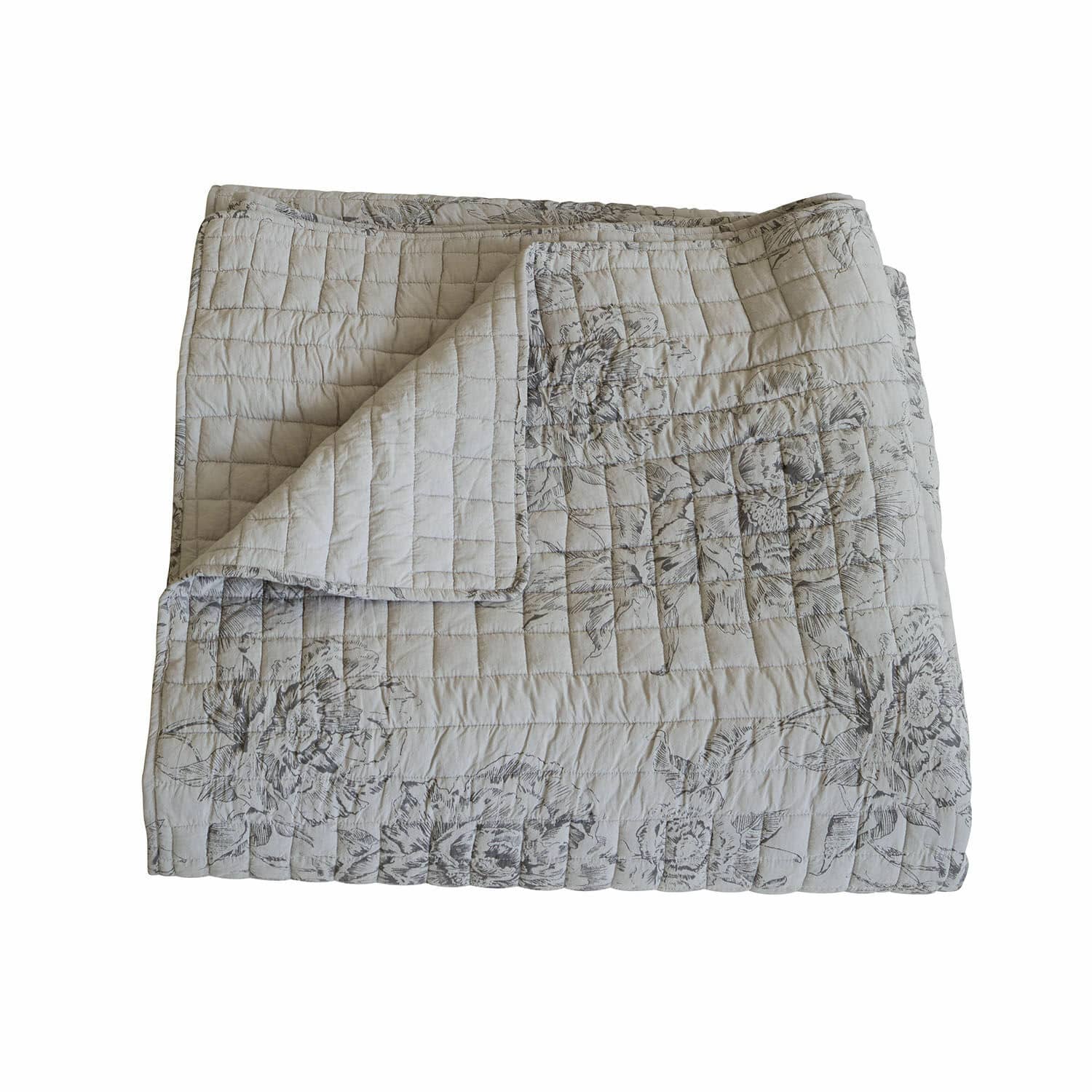 Trapunta Orrenwyn Coperta trapuntata in cotone beige chiaro con motivo floreale grigio, morbida e decorativa