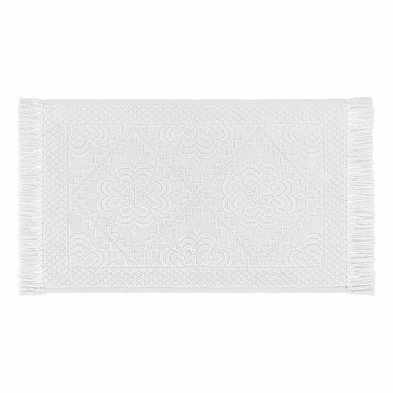 Scendibagno Mivorex Tappeto bianco in cotone con frange e motivo geometrico, decorazione per interni e pavimenti