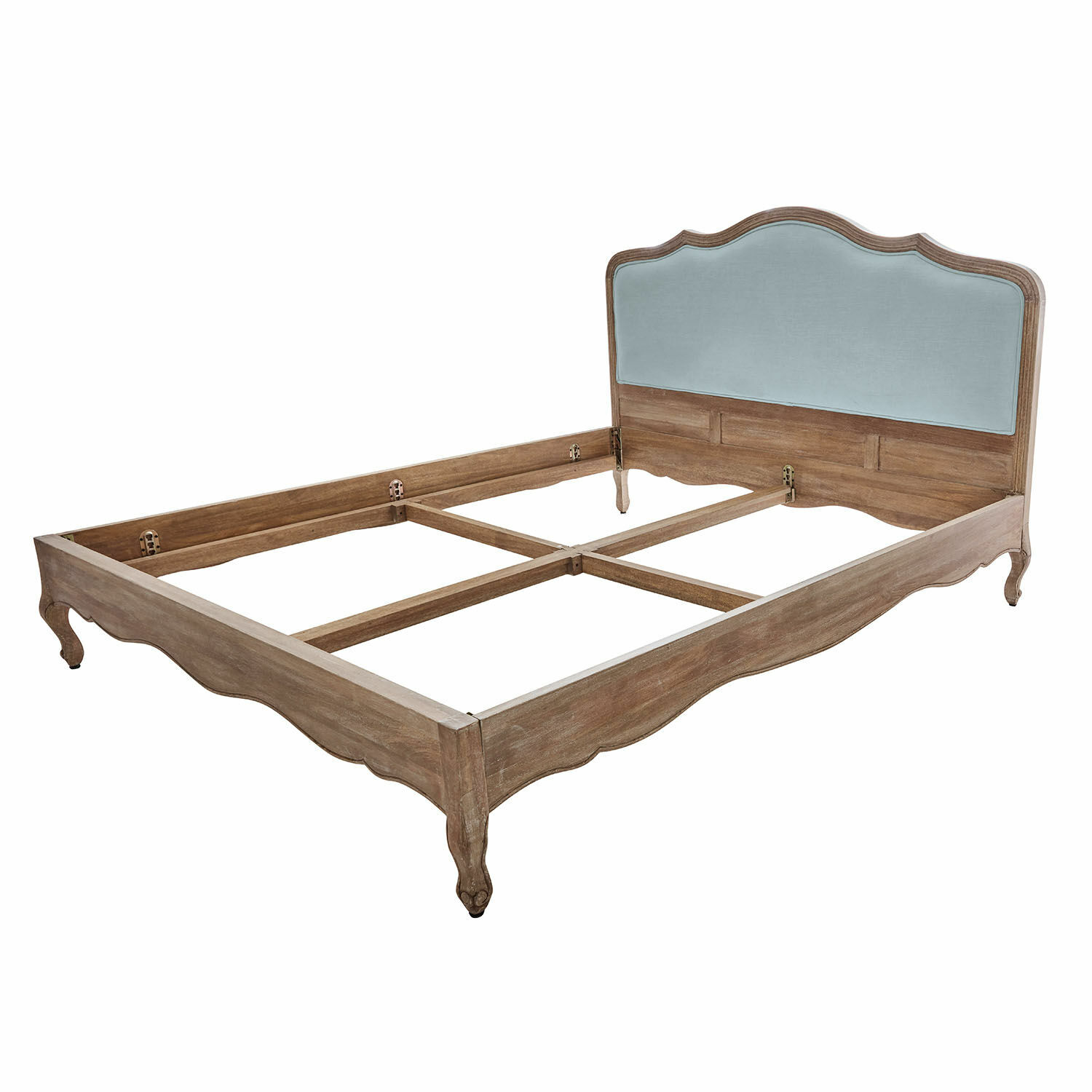 marrone/blu Letto Serravalle in legno marrone con testiera imbottita blu, stile vintage elegante