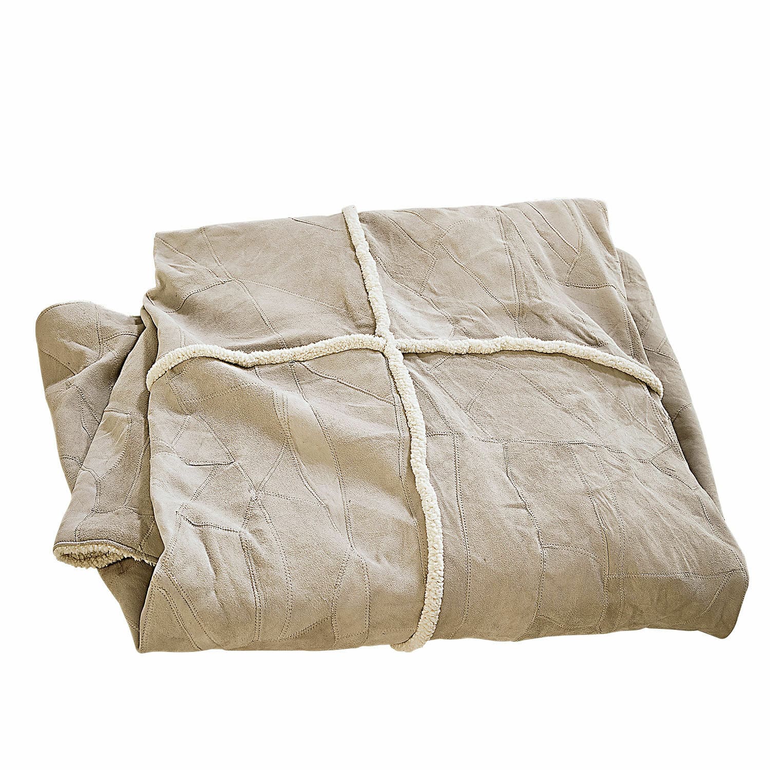 Coperta Raminya Coperta beige in materiale morbido con bordo bianco, perfetta per un ambiente accogliente e decorativo