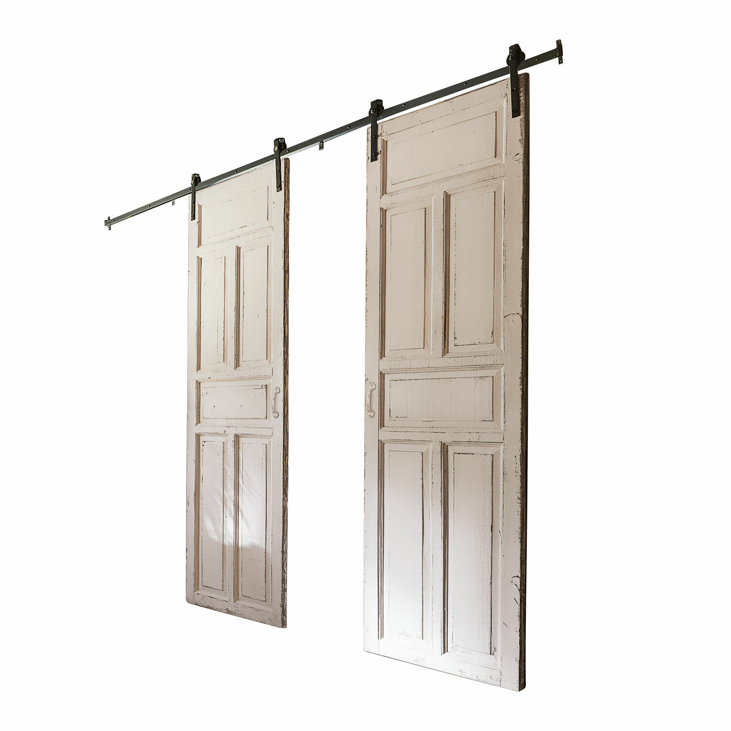 Porta scorrevole a doppia anta Mallothra Porte scorrevoli in legno bianco con binario metallico per interni in stile vintage