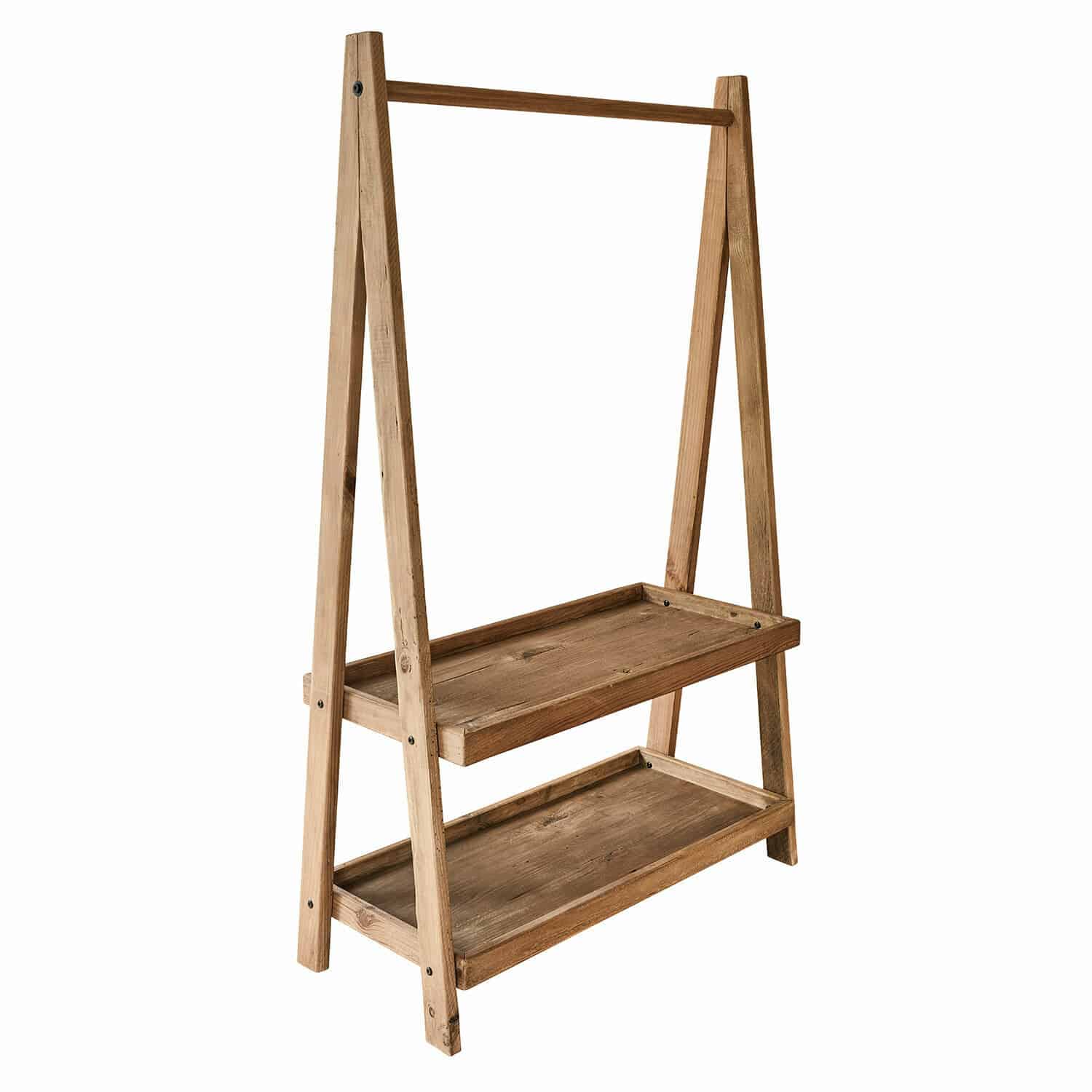 Appendiabiti Avel Supporto in legno naturale con due ripiani e barra, mobile versatile per conservazione e decorazione