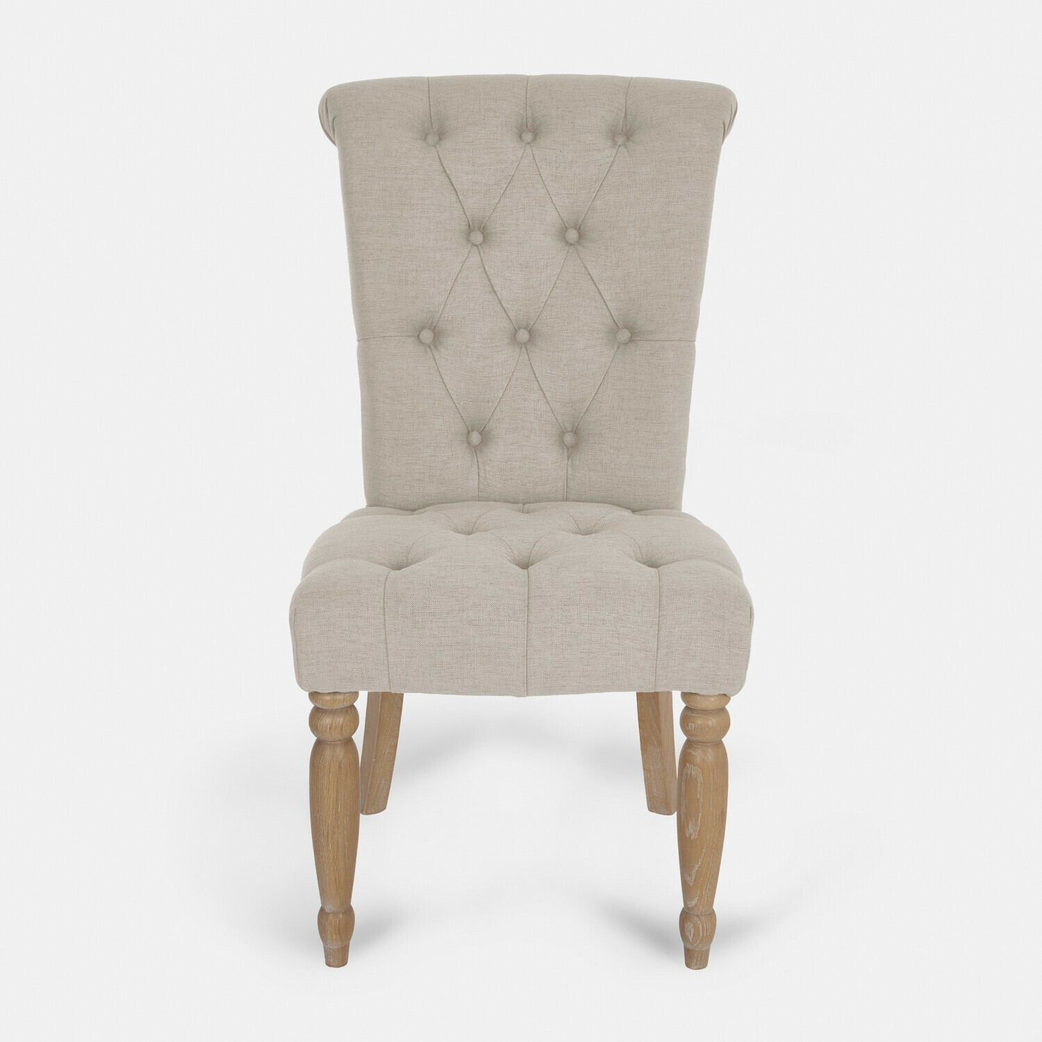 lino Sedia Claville beige in lino con gambe in legno, seduta imbottita elegante per sala da pranzo