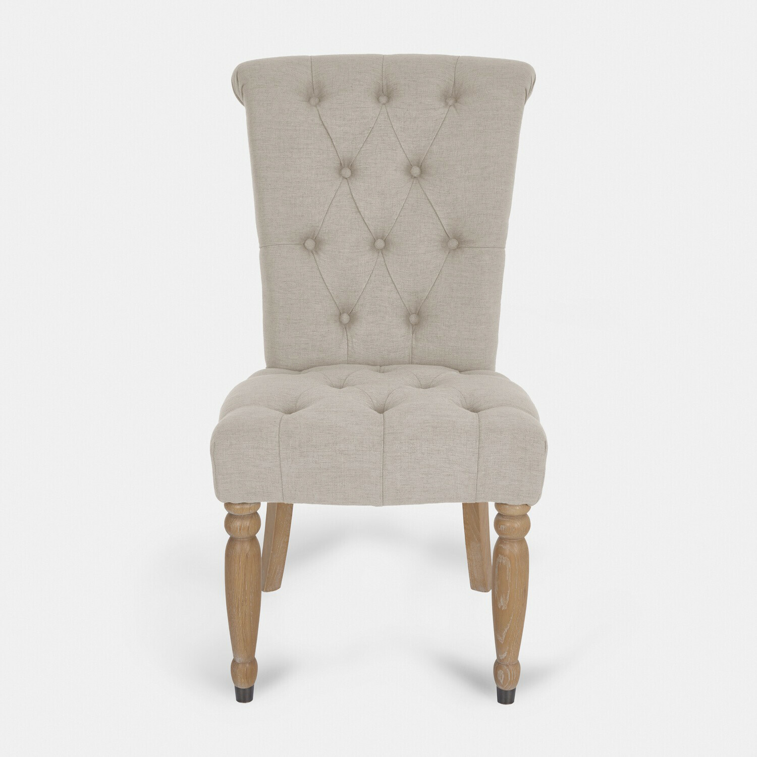 Sedia Claville beige in lino con gambe in legno, seduta imbottita elegante per sala da pranzo