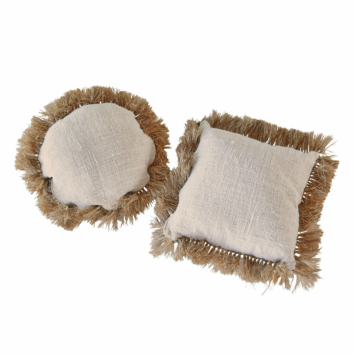 Coppia di cuscini Adavale Set di due cuscini decorativi in materiale naturale beige con frange per arredamento