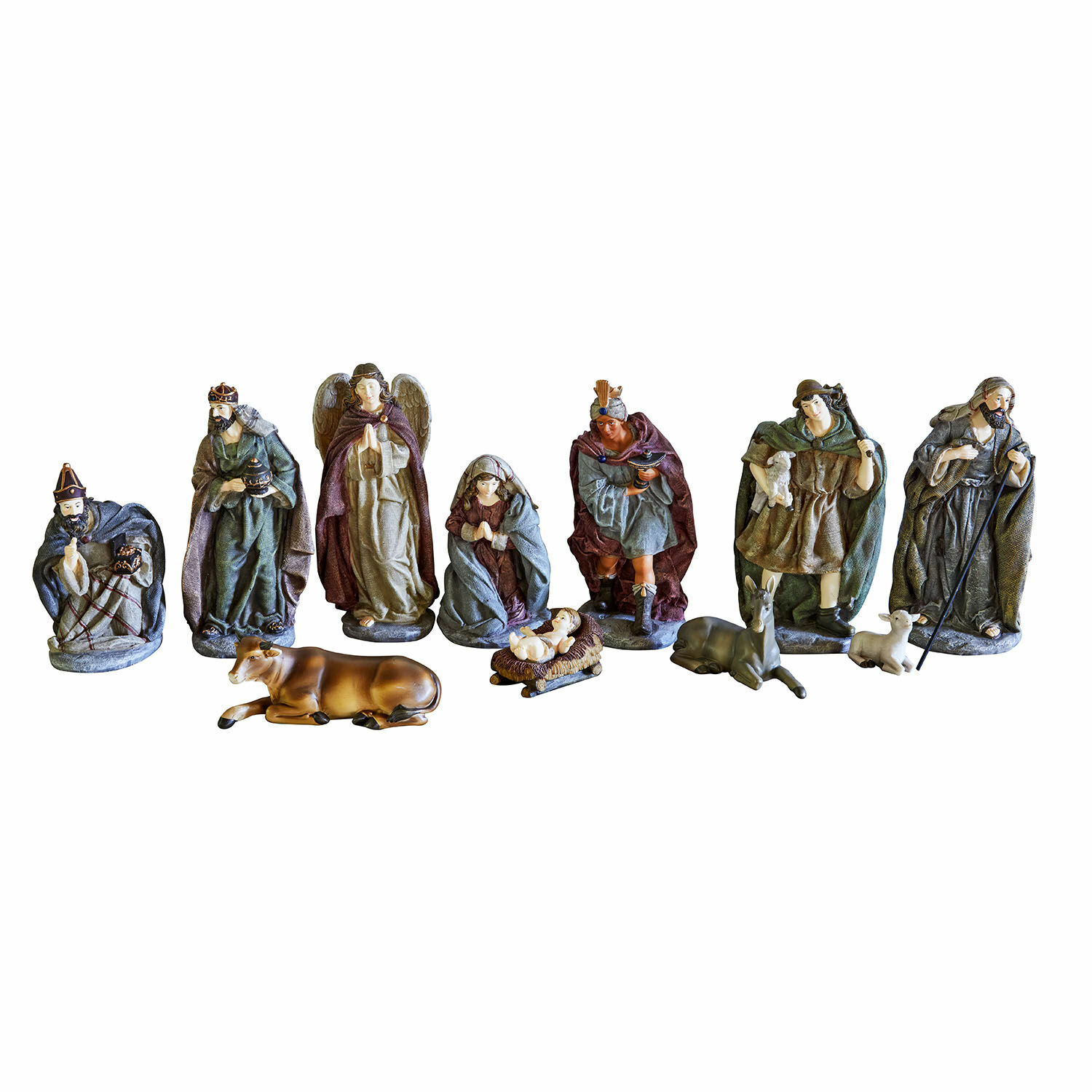 Set di 11 personaggi del presepe Luniva Set di statuine per presepe natalizio con personaggi e animali in colori naturali