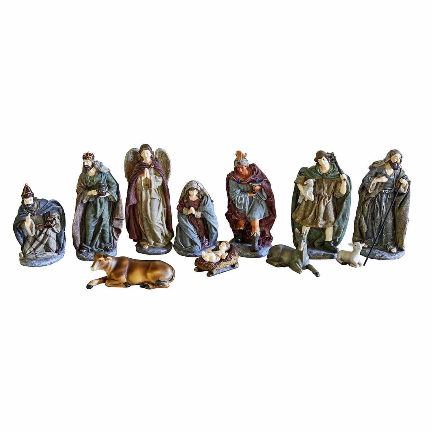 Set di 11 personaggi del presepe Luniva Set di statuine per presepe natalizio con personaggi e animali in colori naturali