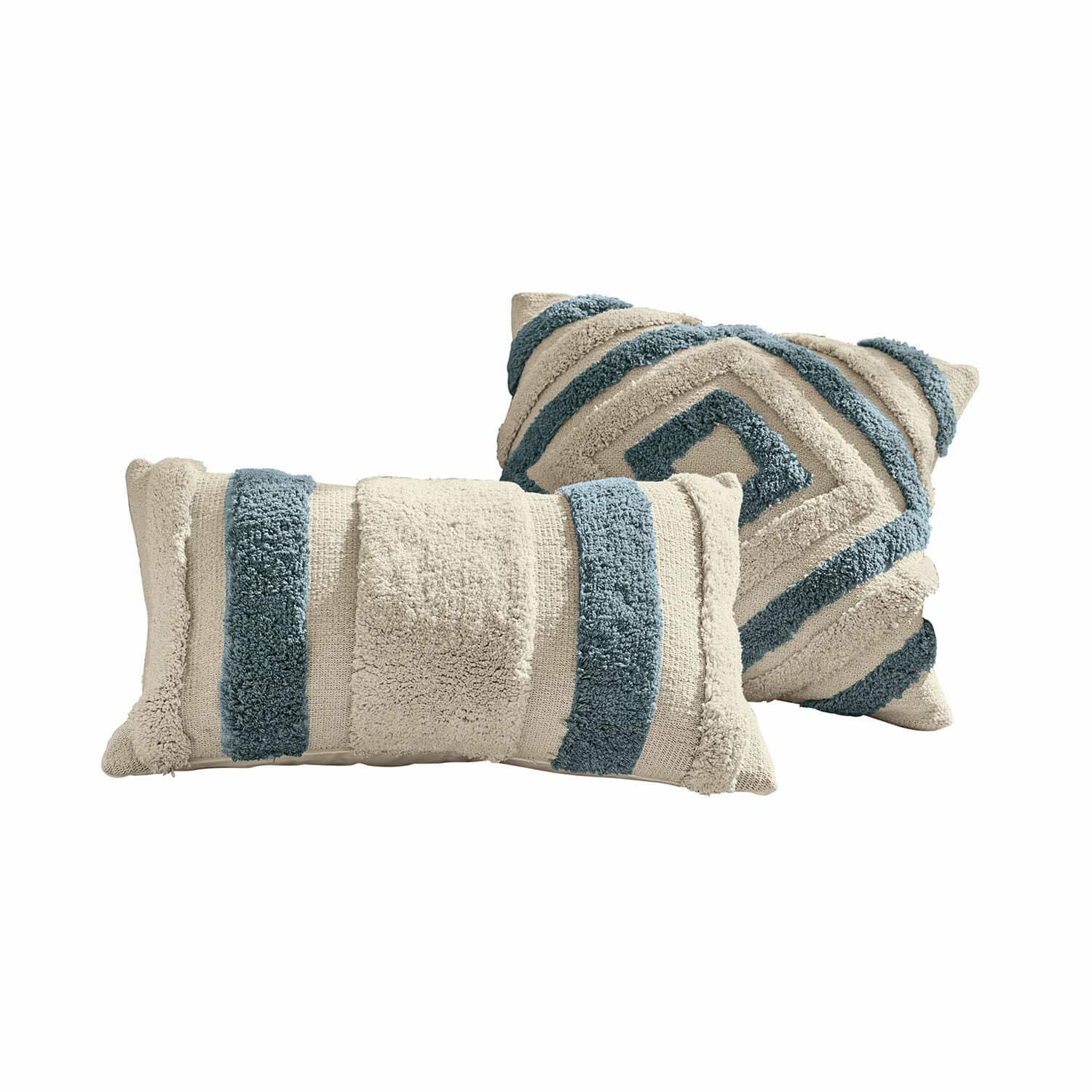 Coppia di copricuscini Melyn Set di due cuscini decorativi in cotone crema e blu con motivo geometrico