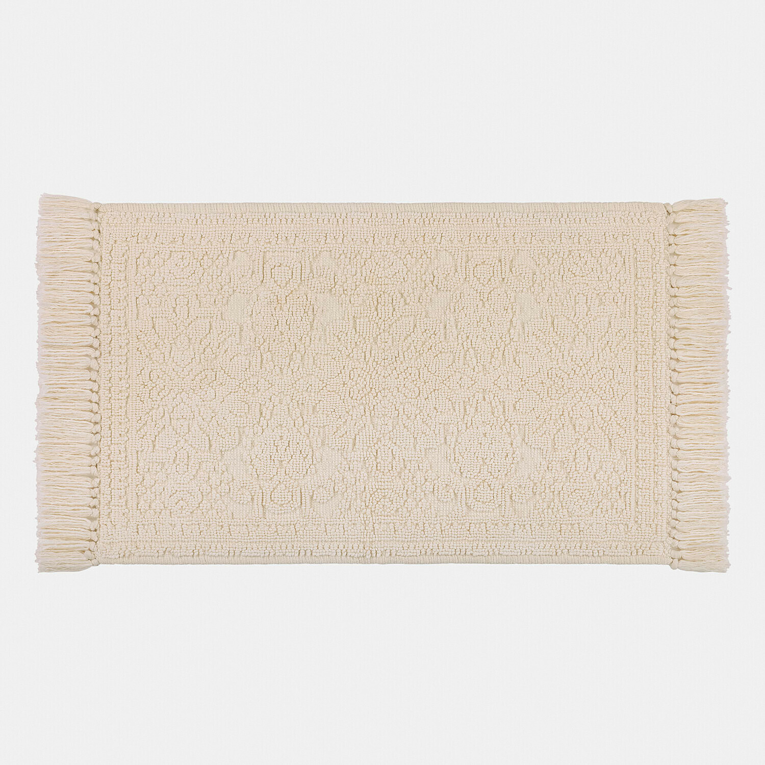 Vase 2er Set Dolcin Tappeto in cotone beige con frange e motivo delicato, morbido e decorativo per la casa