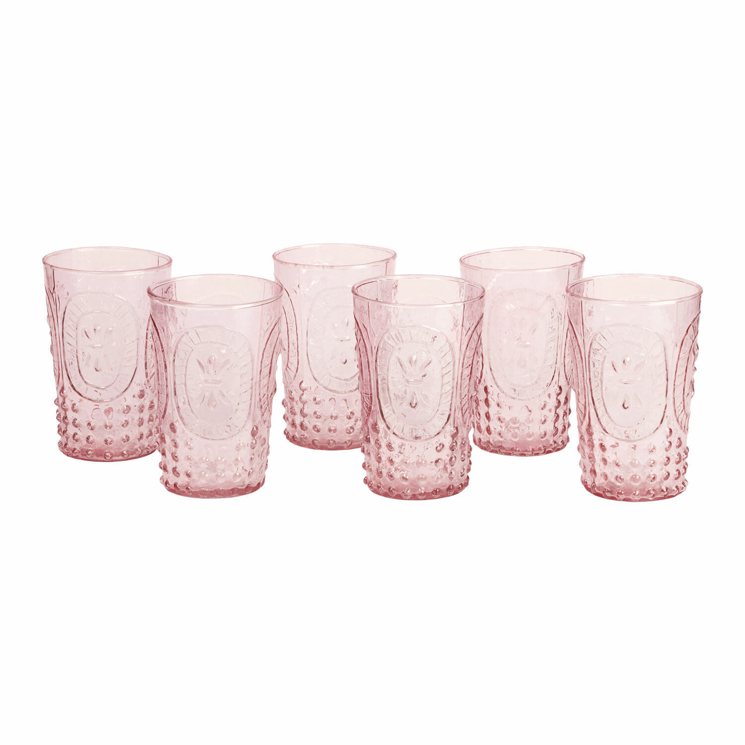 rosa Set da 6 bicchieri rosa Fleury in vetro con motivo decorativo, ideale per bevande.