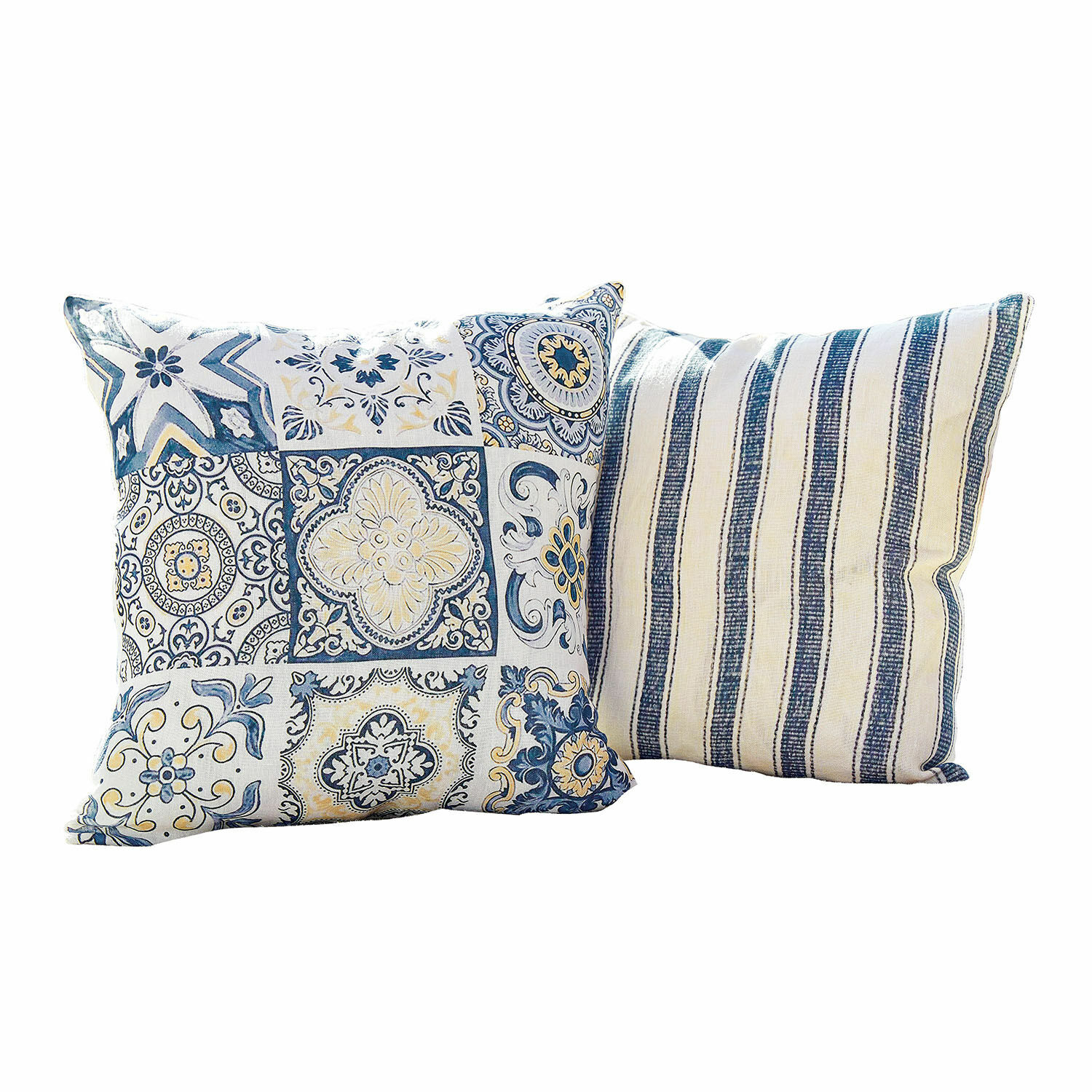 Coppia di copricuscini Bourrignon Set di due cuscini decorativi in cotone con motivi blu e bianchi a righe per soggiorno