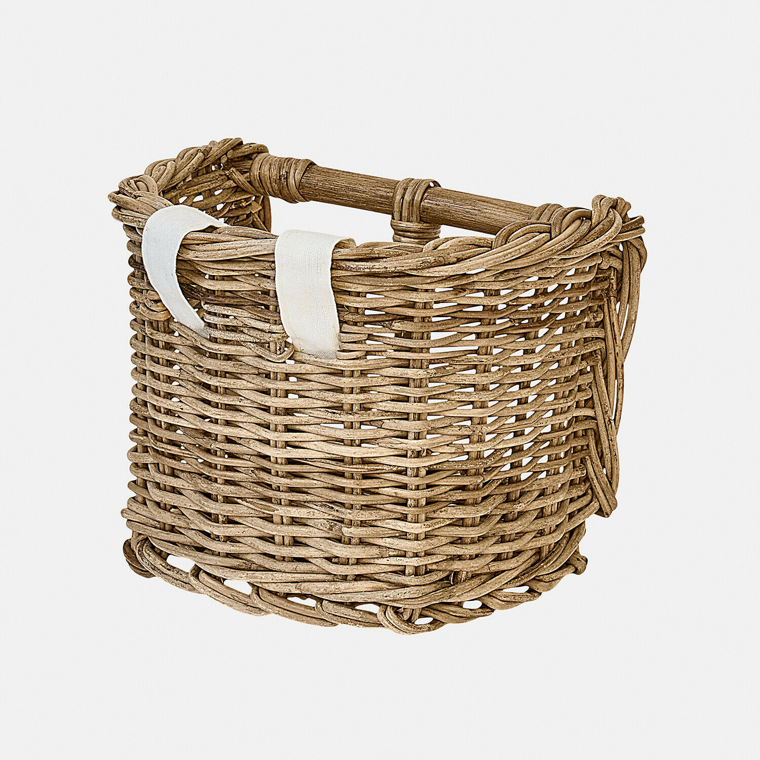 Seggiolino per bambole Snokki Cestino per bicicletta in vimini naturale con cinghie bianche, accessorio pratico per trasportare oggetti
