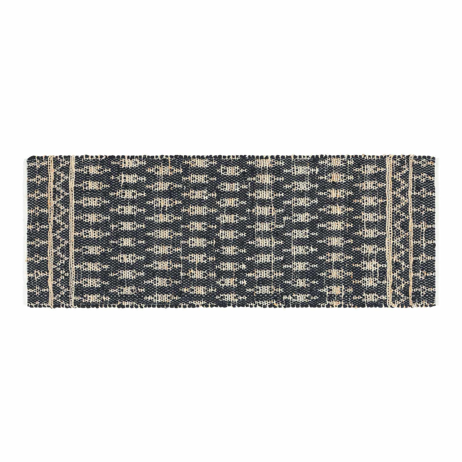 Passatoia Frizzy Tappeto tessuto nero e beige con motivo geometrico, decorazione per interni e pavimenti
