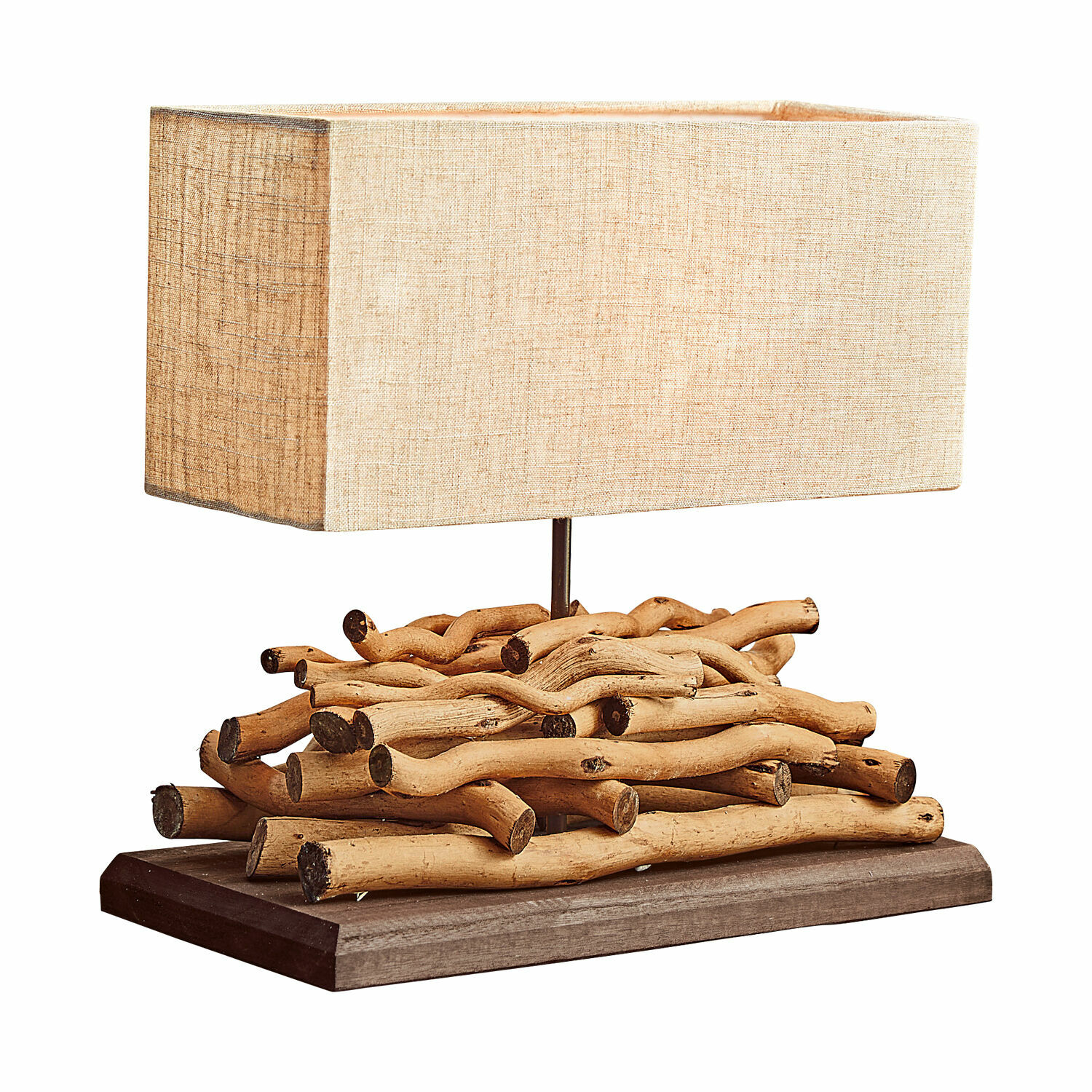 Lampada da tavolo Caribou Lampada da tavolo con paralume beige e base in legno naturale stile rustico