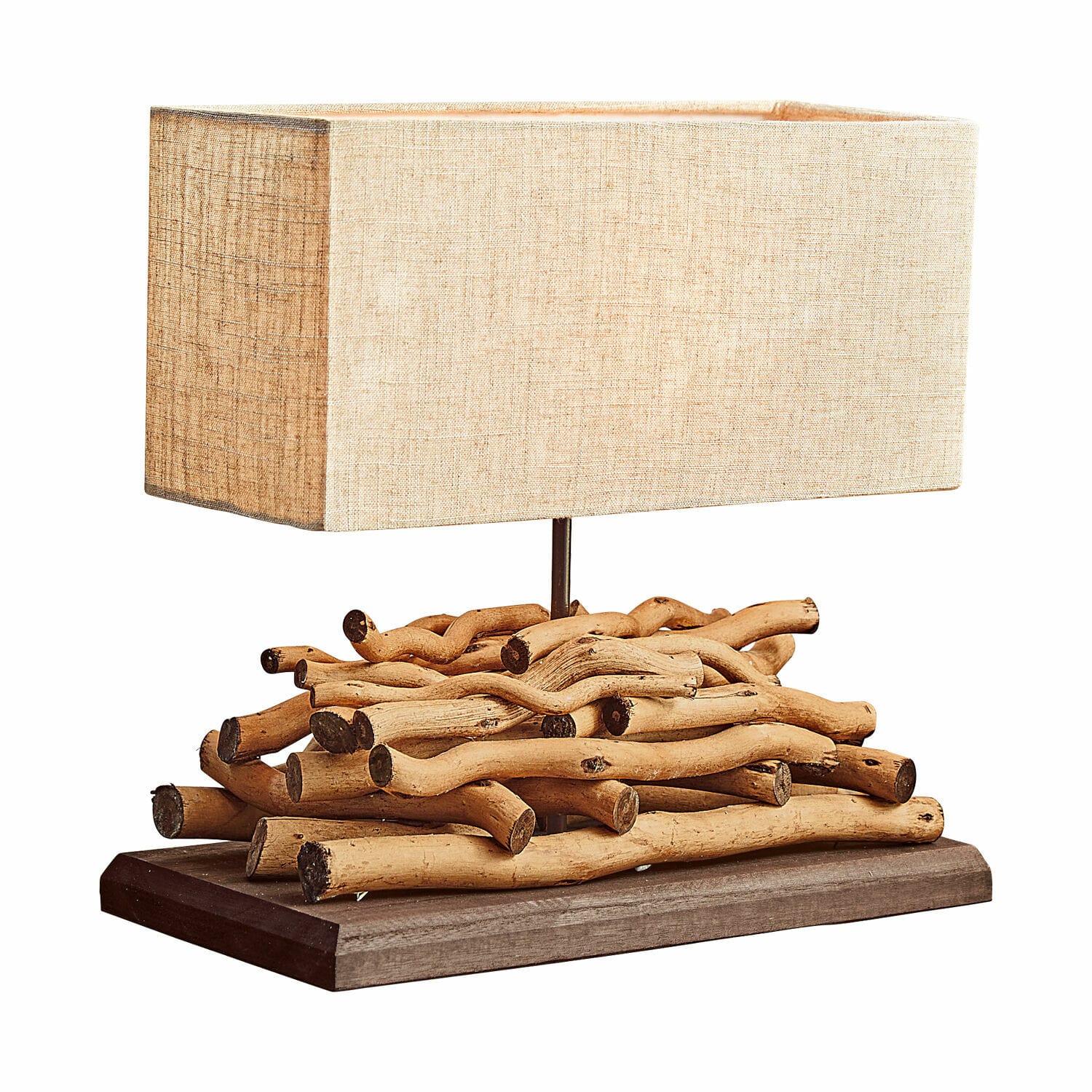 Lampada da tavolo Caribou Lampada da tavolo con paralume beige e base in legno naturale stile rustico